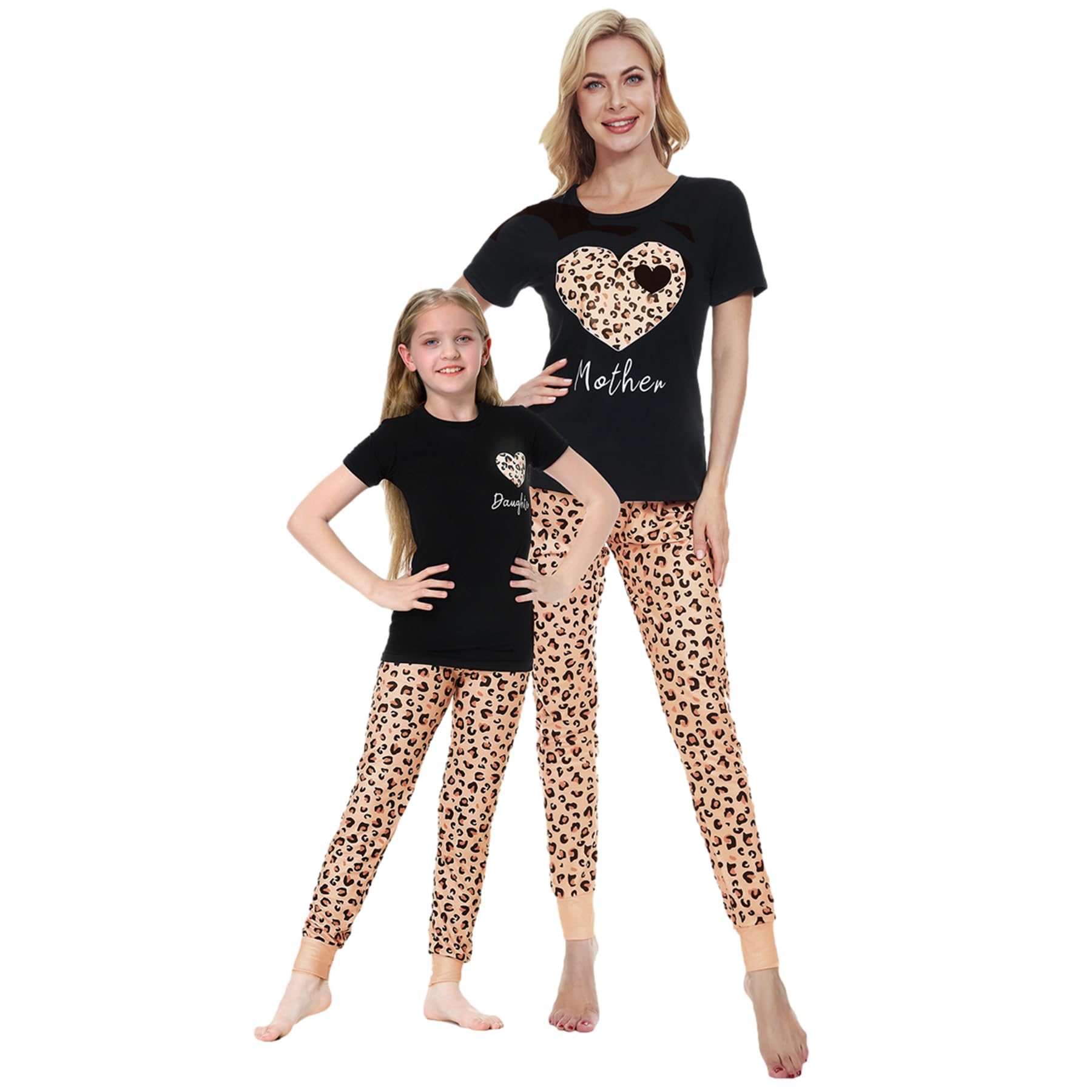 MyFav Mommy and Me Pajamas Heart Print Sleepwear Family Matching Short Sleeve Nightwear