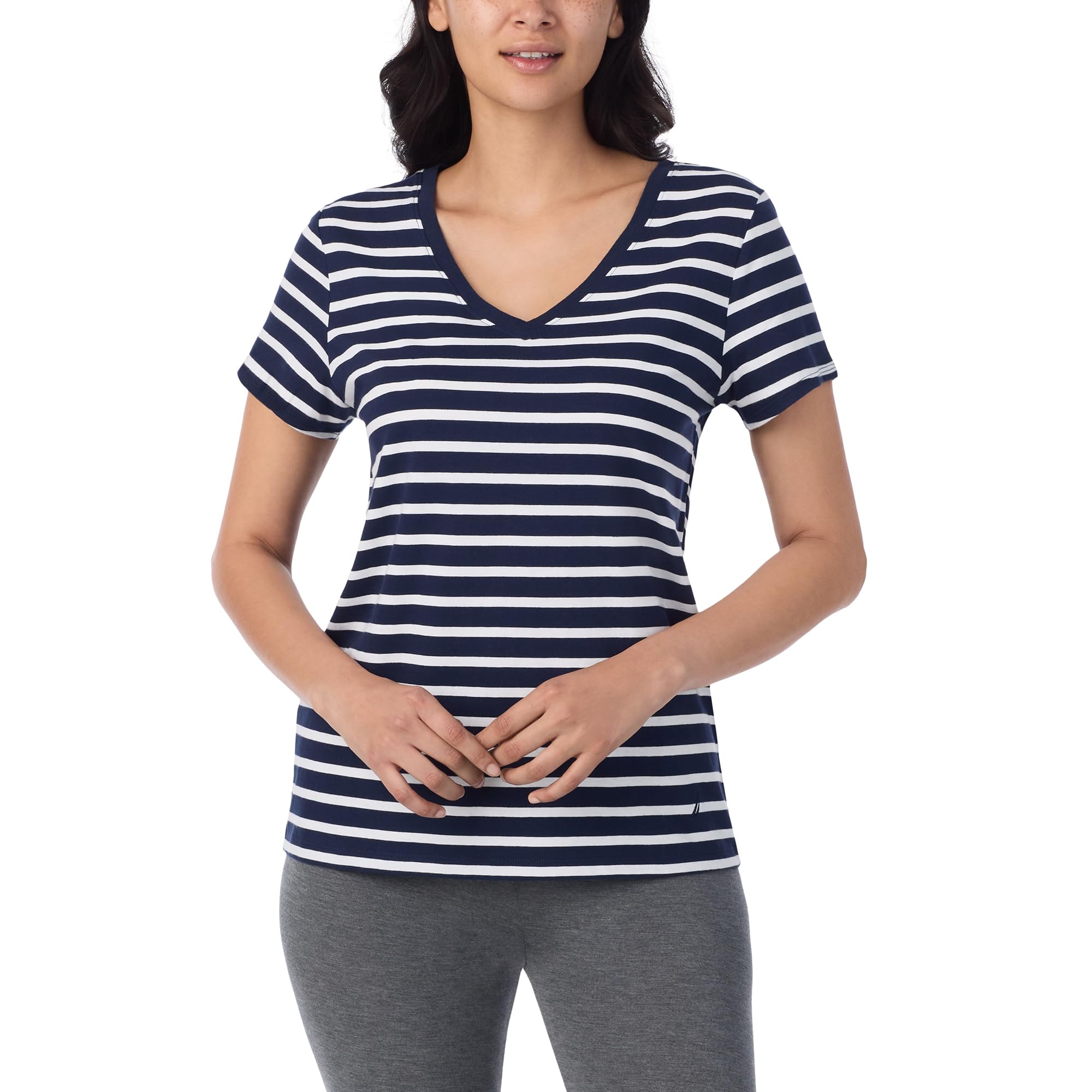 Nautica Womens Sleep Shirt - Lightweight, Breathable Pajama Top - Cotton Knit Jersey V-Neck Sleepwear and Loungewear WEBE CLOTHING