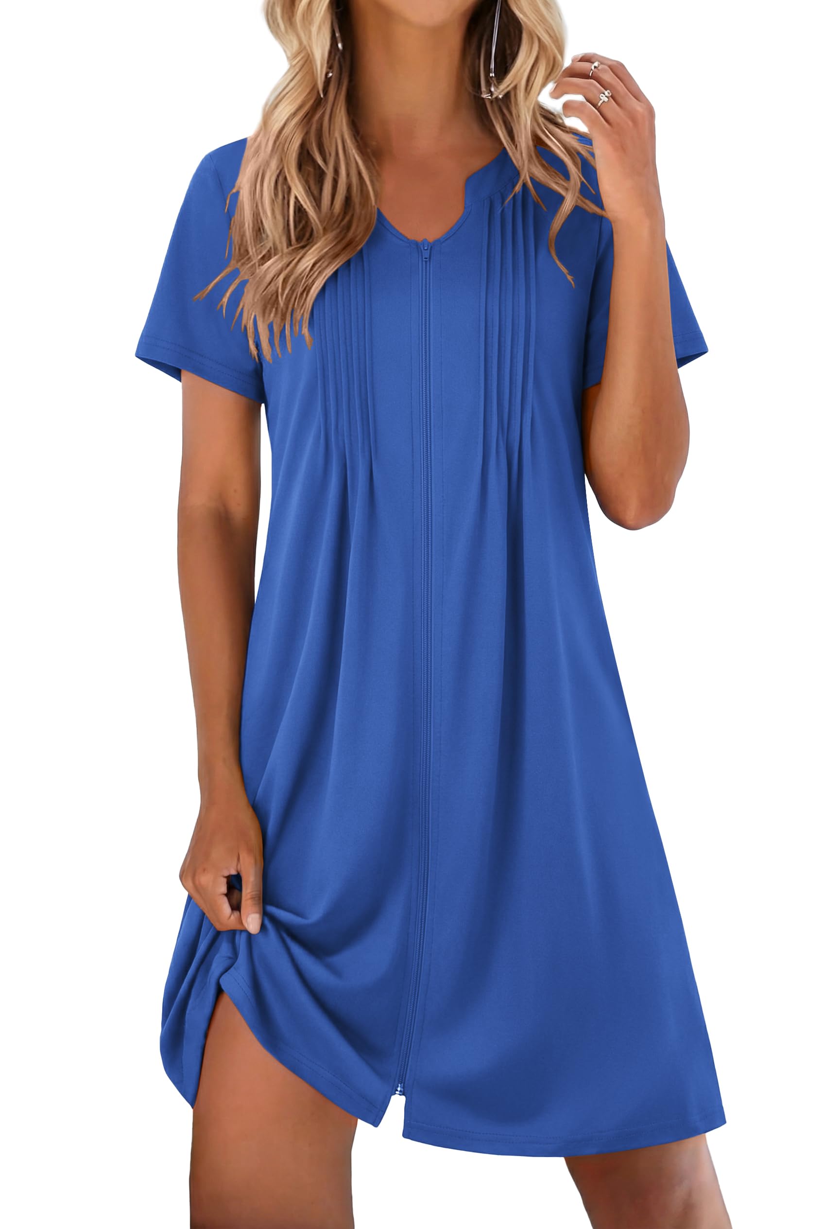 EKOUAER Women Zipper Robes Short Bathrobe Lightweight Mumu Duster House Coat with Pockets Soft Moo Moo Nightgown WEBE CLOTHING