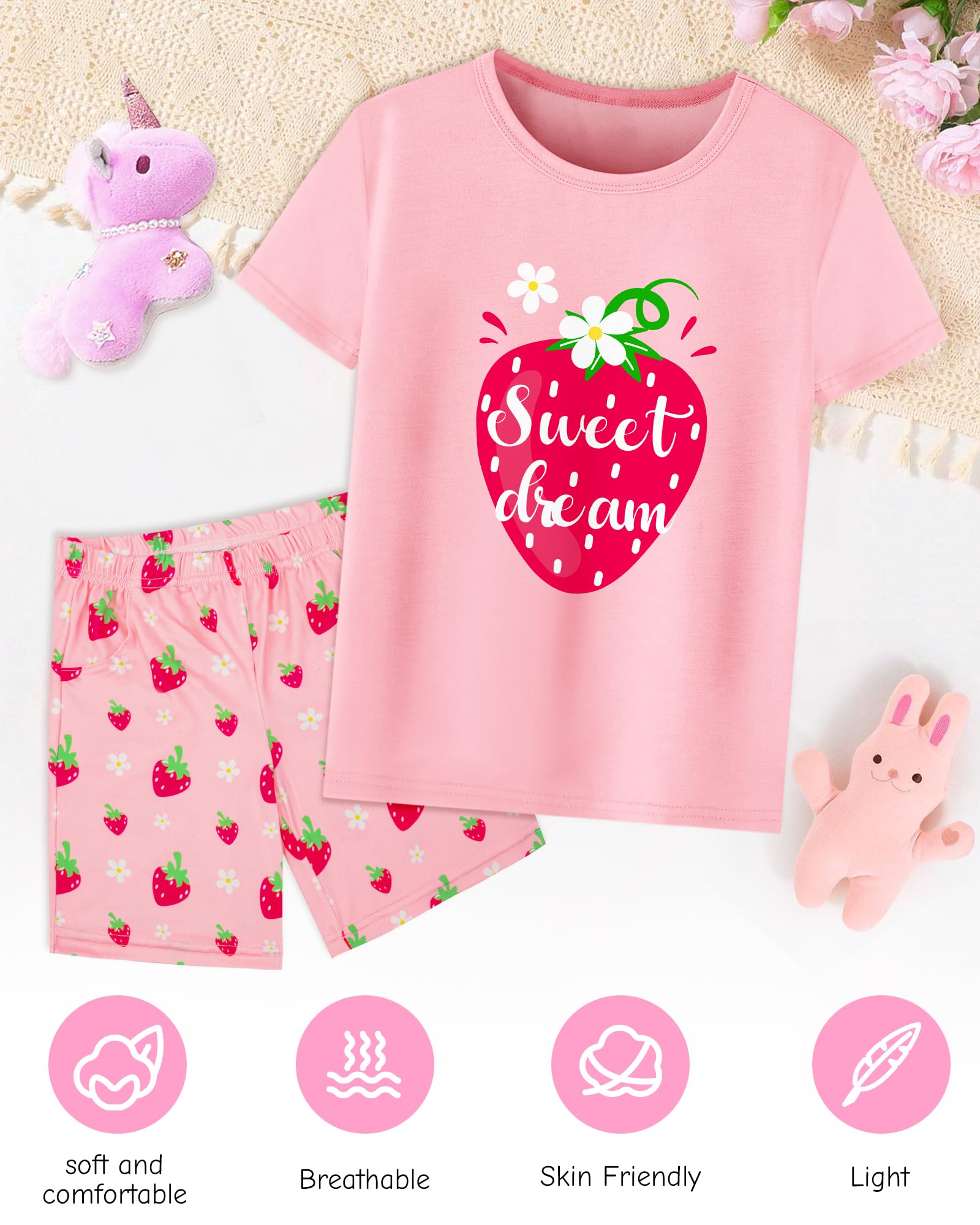 Sylfairy Girls Pajamas Short Sleeve Toddler Girls Summer Short Sets Sleepwear Clothes Kids Pajamas