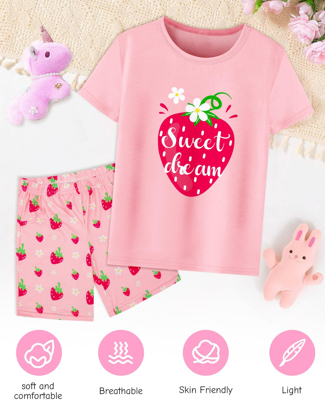 Sylfairy Girls Pajamas Short Sleeve Toddler Girls Summer Short Sets Sleepwear Clothes Kids Pajamas