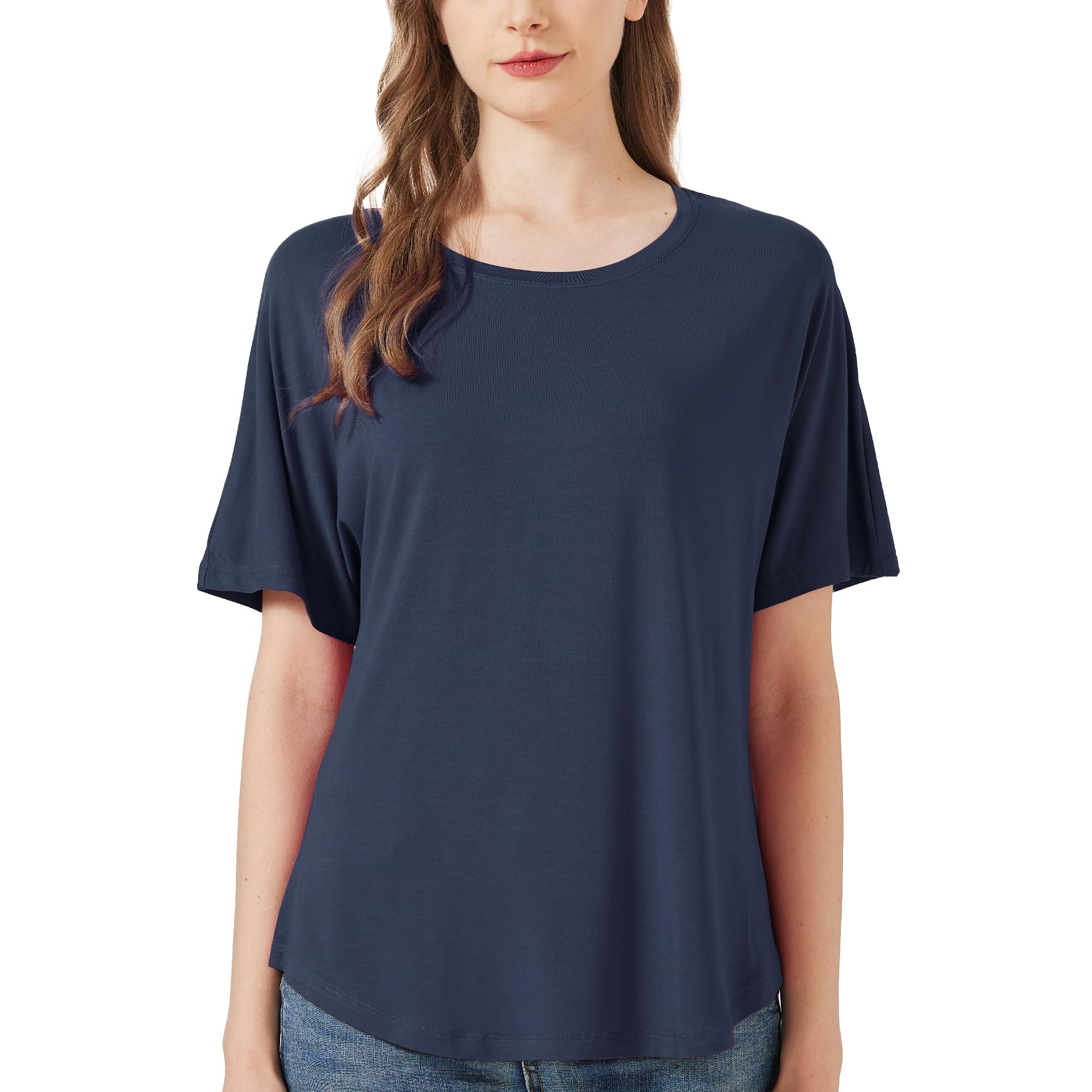 netdraw Women's Ultra Soft Bamboo Viscose Dolman Top Loose Fit Trendy Casual Lounge Short Sleeve Pajama Batwing T-Shirt