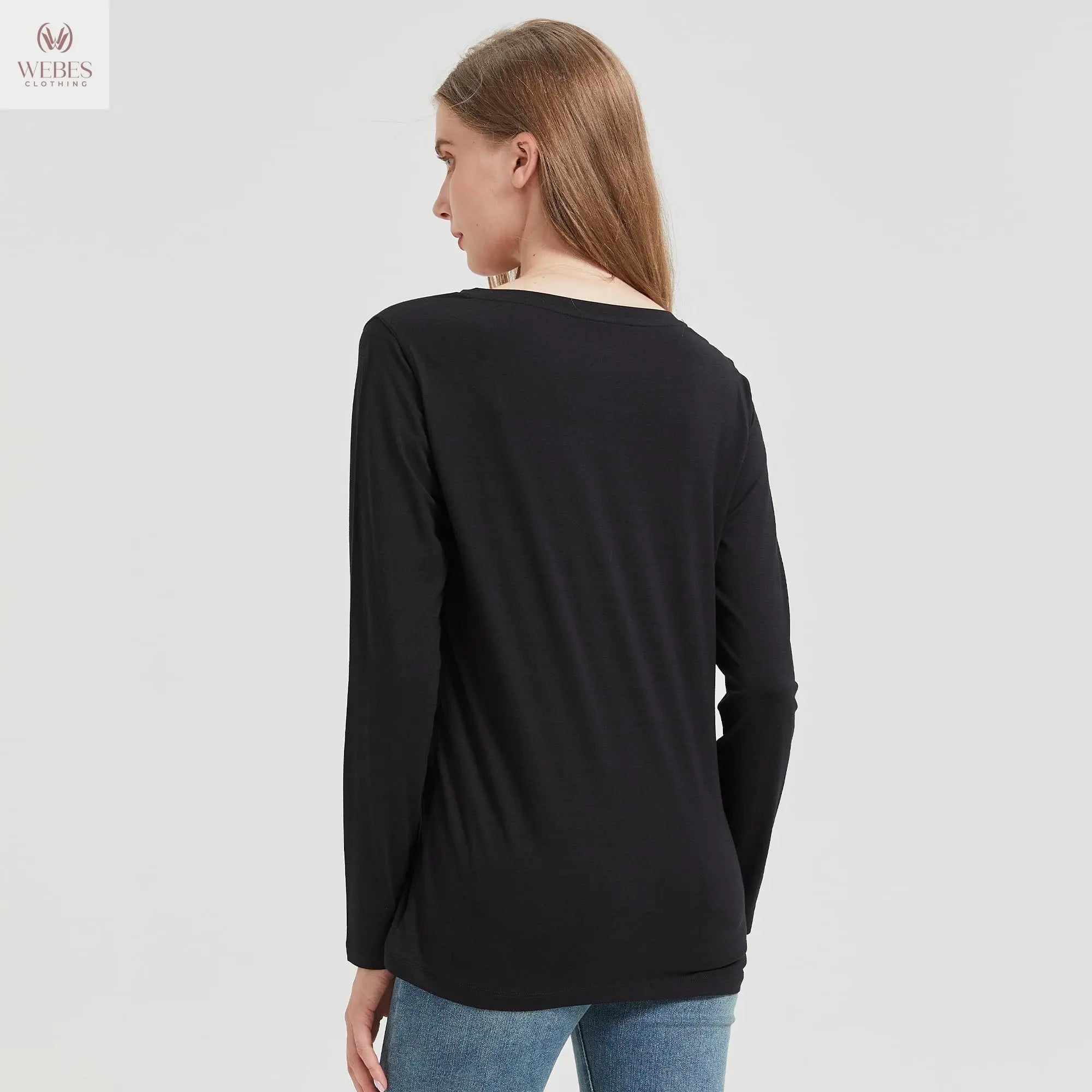 netdraw Women's Bamboo Viscose Long Sleeve V-Neck T-Shirt Soft Comfy Trendy Casual Sleep Pajama Lounge Tops