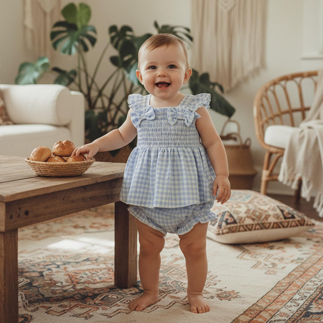 Baby Girl Clothes Infant Summer Outfits Set Plaid Ruffle Sleeve Shirt Tops and Bloomers Shorts WEBE CLOTHING