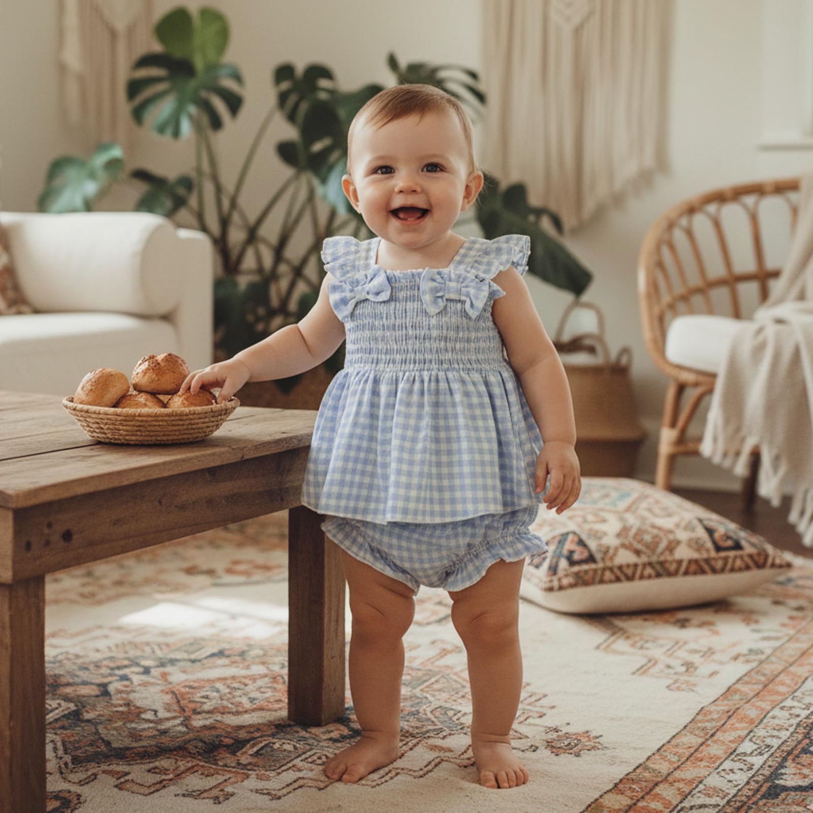 Baby Girl Clothes Infant Summer Outfits Set Plaid Ruffle Sleeve Shirt Tops and Bloomers Shorts WEBE CLOTHING
