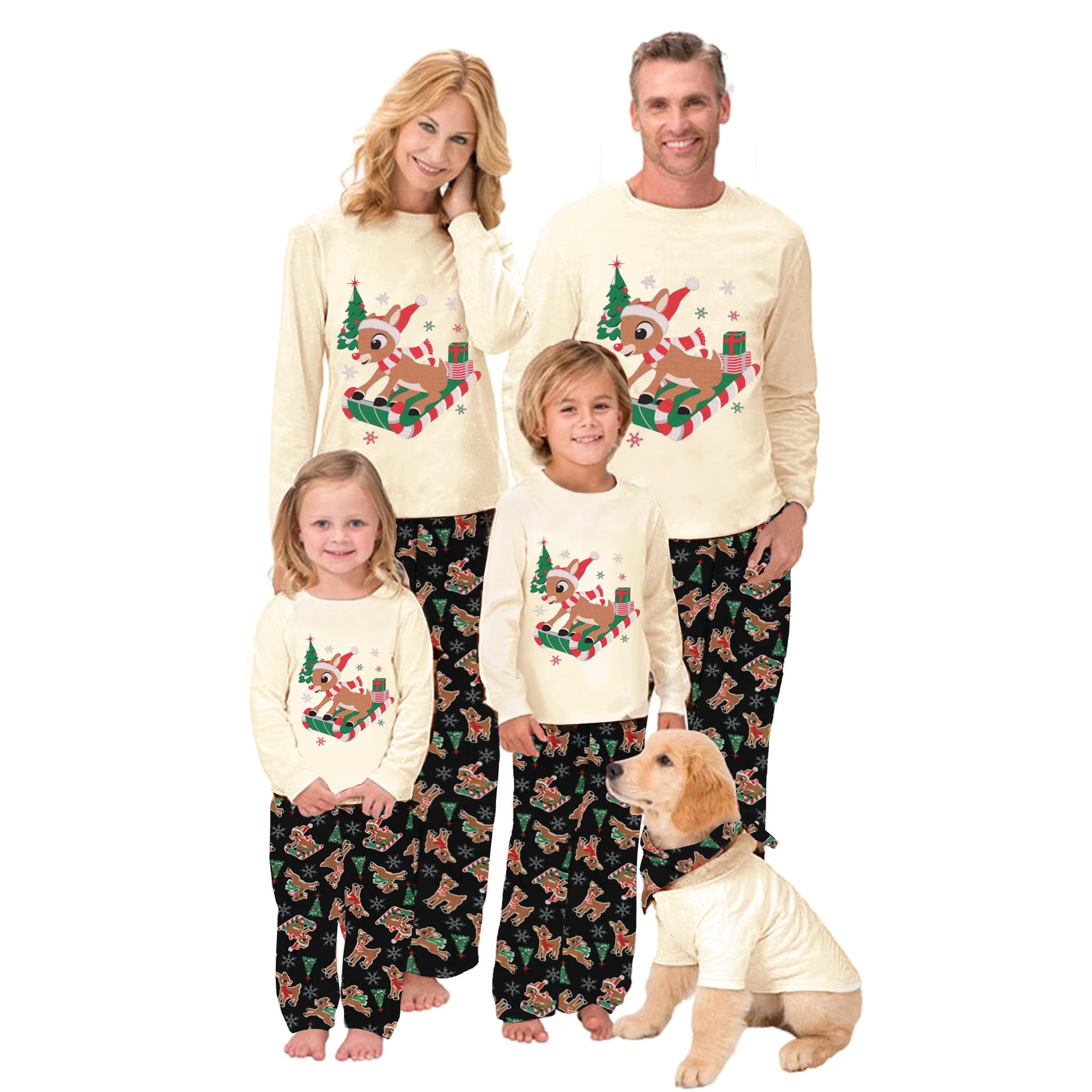 Awoscut Christmas Family Matching Pajamas Sets Christmas PJ's Letter Print Top and Plaid Pants Jammies Sleepwear