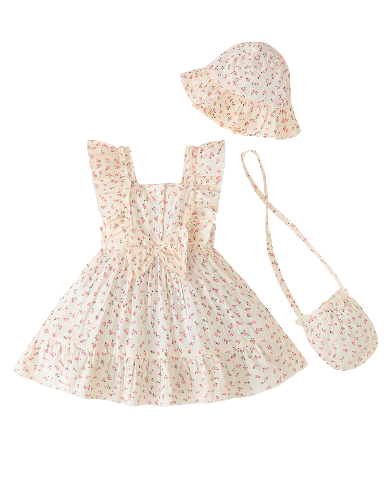 Renotemy Newborn Infant Baby Girl Dresses Summer Outfits Boho Casual Sundress Gifts Toddler Clothes for Girl with Hat and Bag WEBE CLOTHING