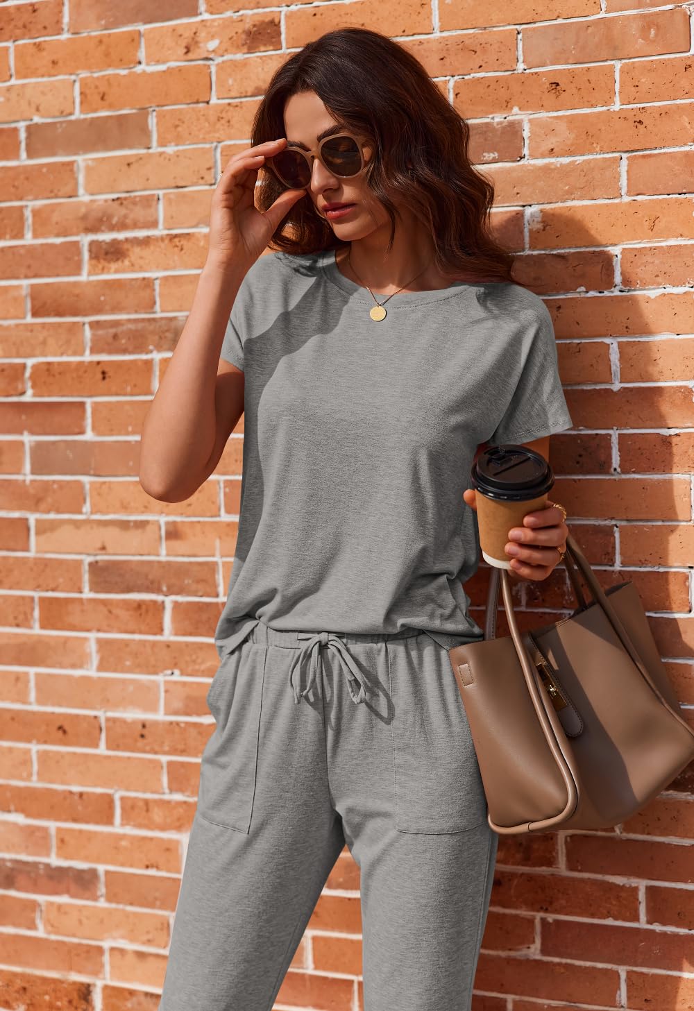 Ekouaer 2 pack Pajama Sets for Womens Jogger Pants Pjs Short Sleeves Lounge Set Soft Sleepwear with Pockets WEBE CLOTHING