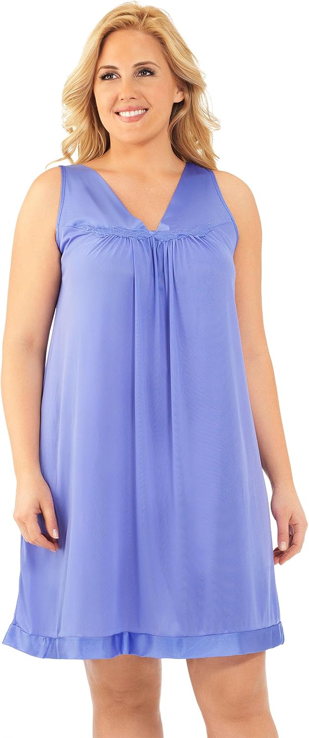 Exquisite Form Women's 30107 Nylon Tricot Sleeveless Short Knee Length Nightgown WEBE CLOTHING
