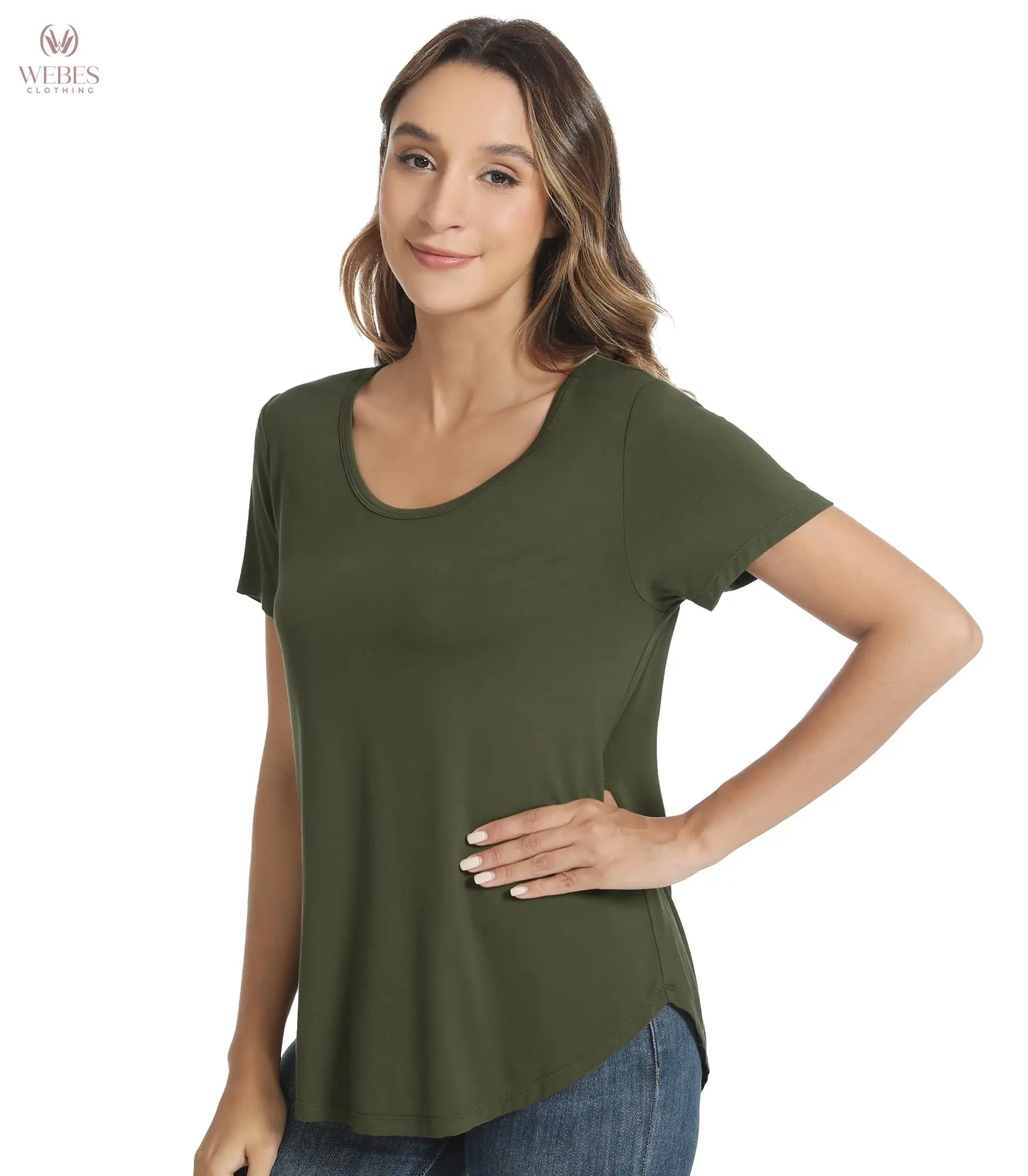 WiWi Women's Bamboo Viscose Scoop Neck Short Sleeve T Shirt Casual Summer Cooling Basic Tee Tops Soft Lounge Pajamas S-XXL