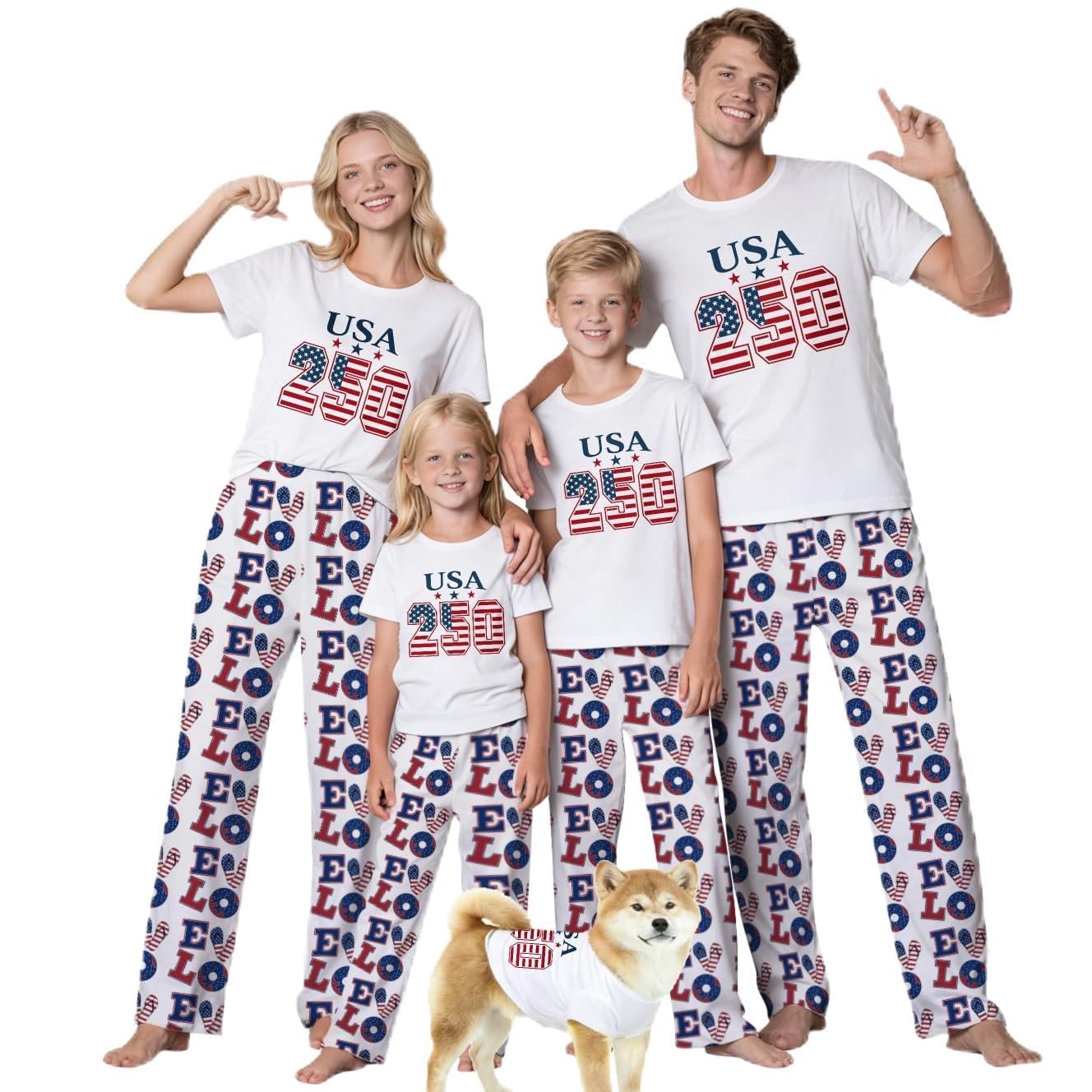 MI X TEE 250th Anniversary American Flag Matching Family Pajamas, 4th of July Shirts Pjs Set, Patriotic Sleepwear for Couples