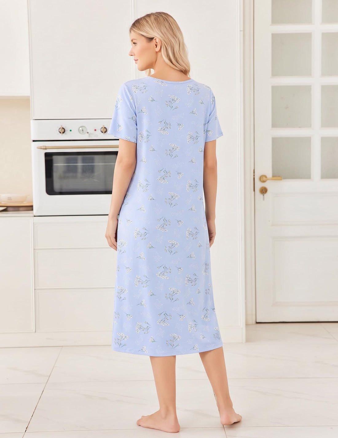 Ekouaer Long Nightgowns for Women Bamboo Viscose Short Sleeve Soft House Dress WEBE CLOTHING