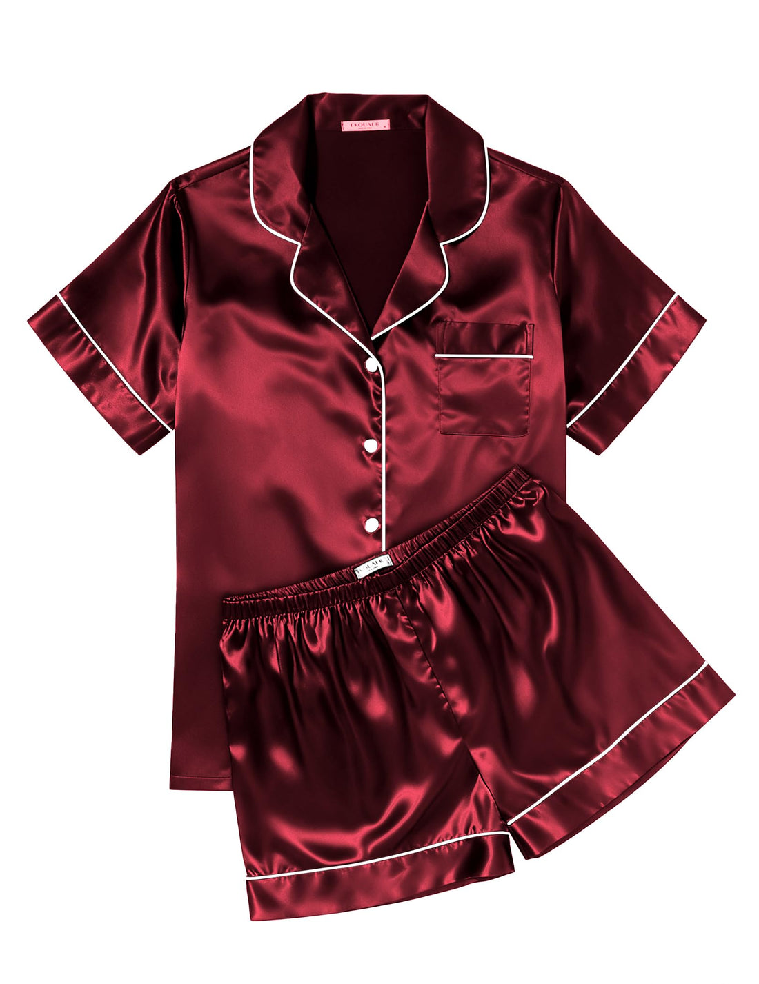 Ekouaer Womens Silk Satin Pajama Sets Soft Short Sleeve Button Down Sleepwear Top and Shorts 2 Piece Pjs Lounge Set