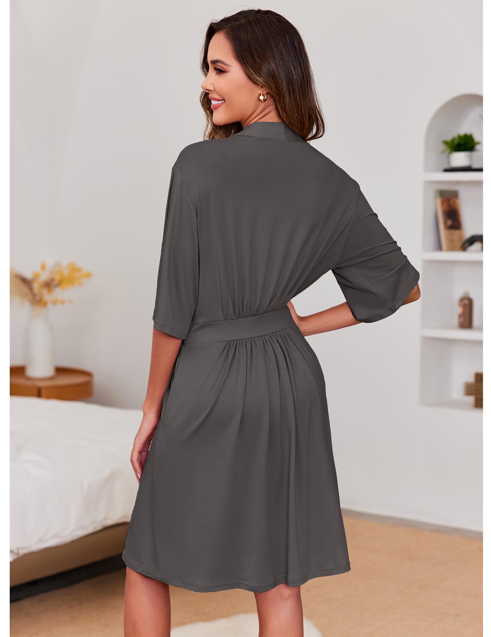 Ekouaer Short Robes for Women Lightweight Kimono Robes Knit Bathrobe Soft Sleepwear with Pockets S-XXL WEBE CLOTHING