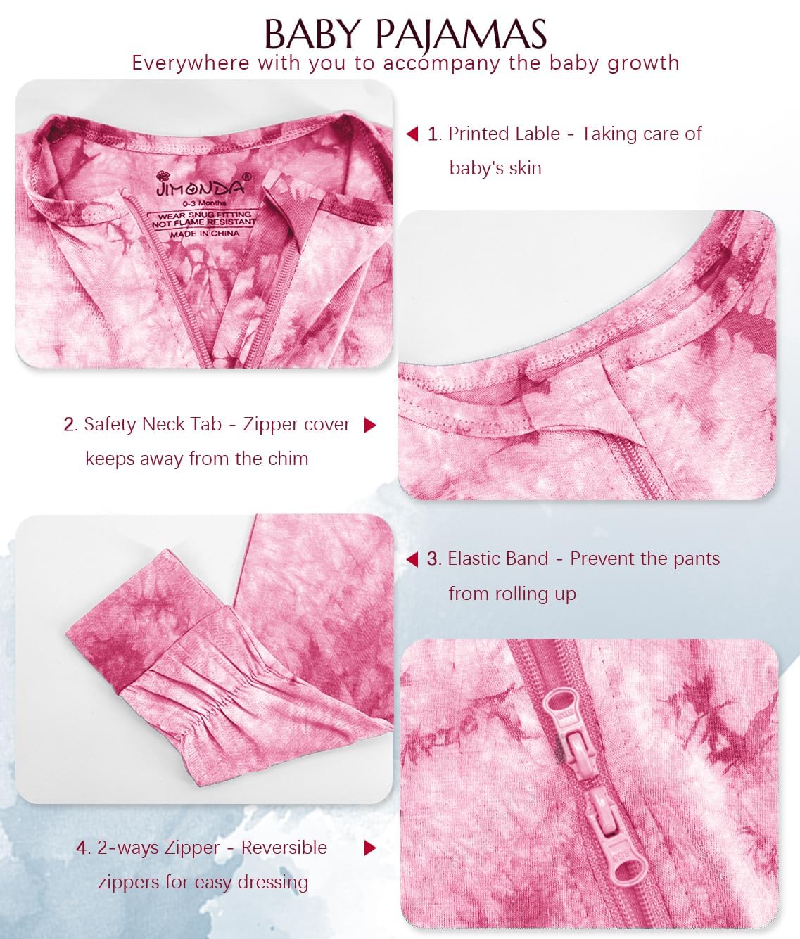 Jimonda Baby Girls Boys Footless Pajamas,Rayon From Bamboo Pjs 2 Way Zipper Long Sleeve Soft Sleeper,Infant Tie-dye Romper