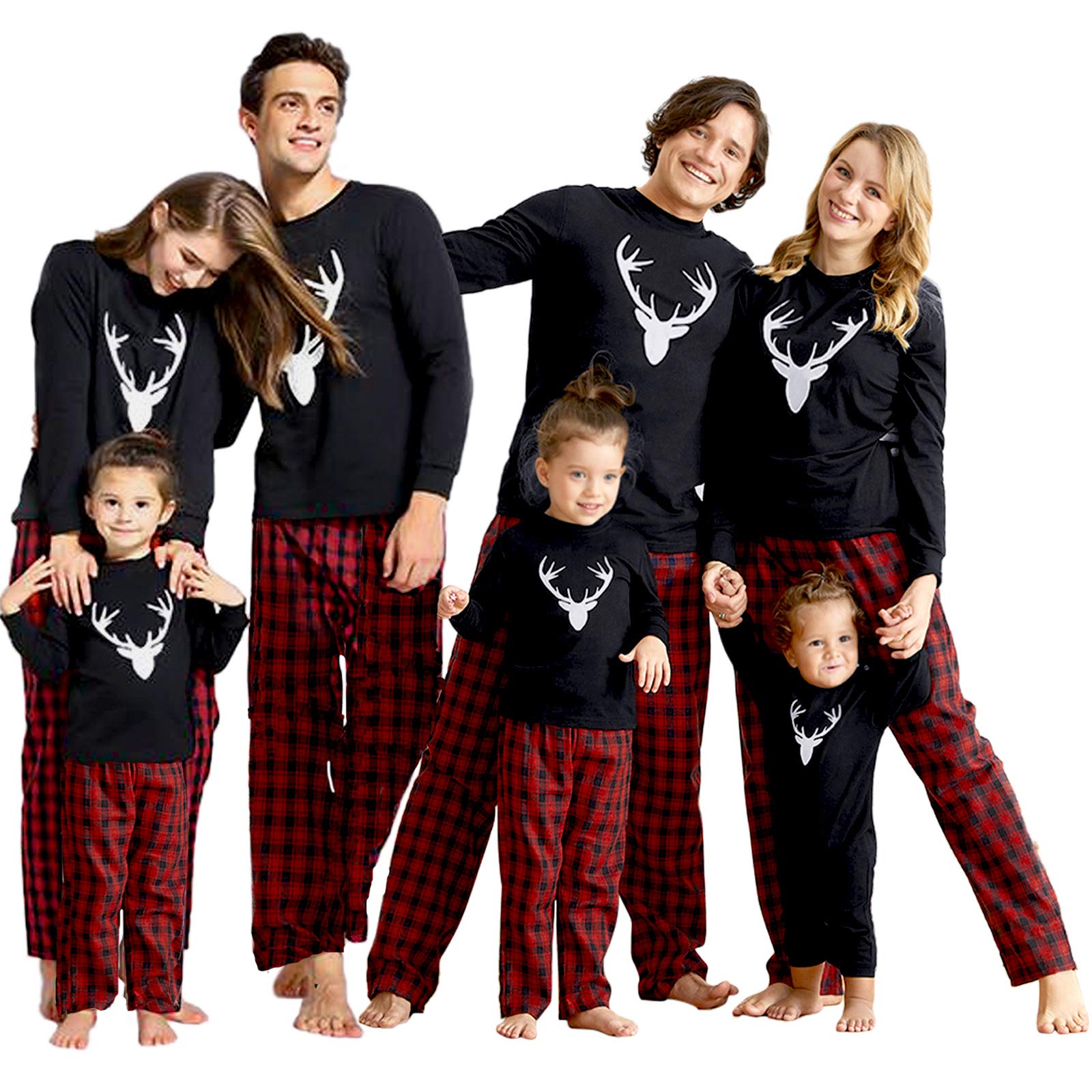 IFFEI Matching Family Pajamas Sets Christmas PJ's Letter Print Top and Plaid Bottom Sleepwear Jammies with Pockets