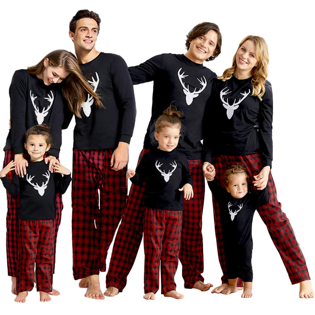 IFFEI Matching Family Pajamas Sets Christmas PJ's Letter Print Top and Plaid Bottom Sleepwear Jammies with Pockets