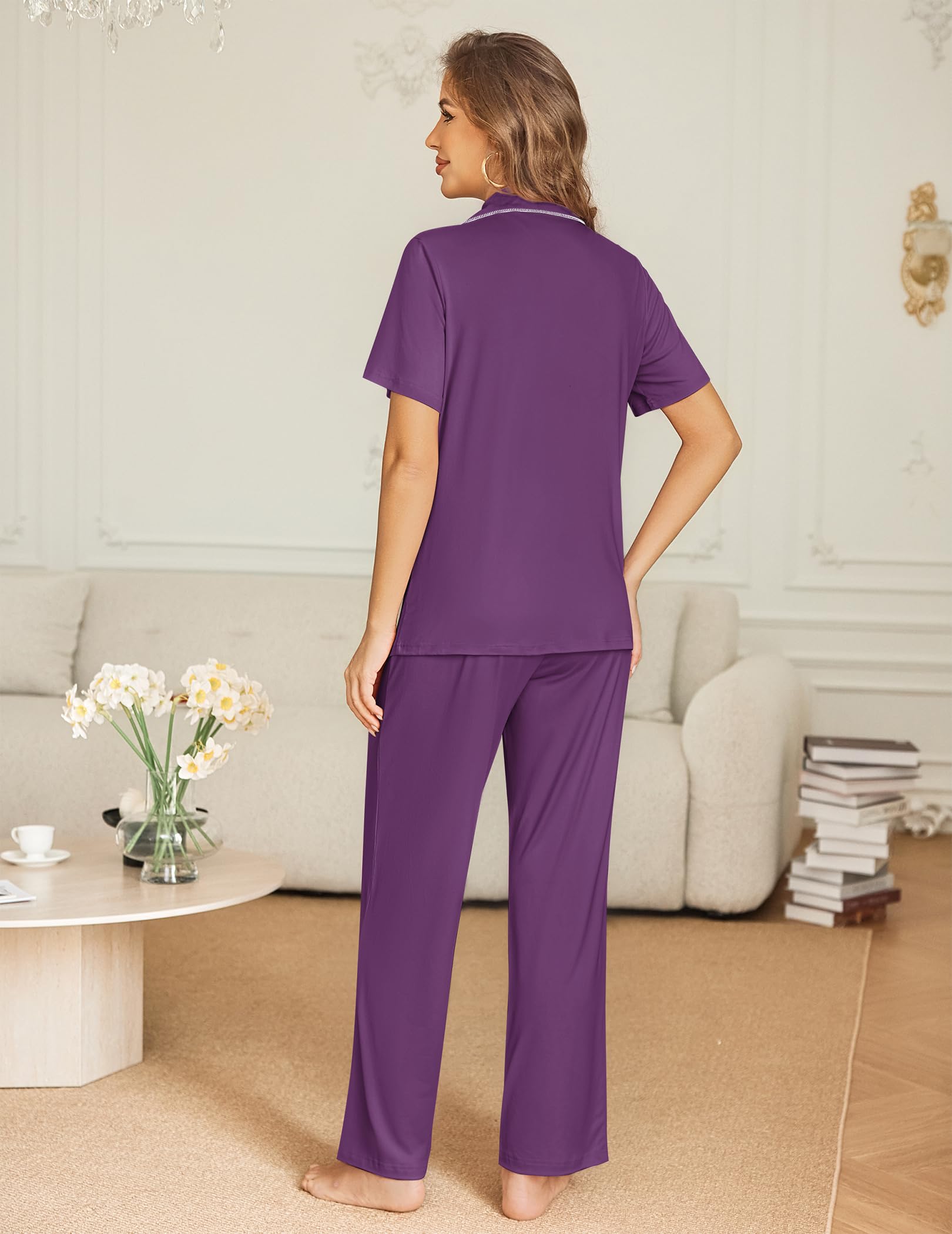 Ekouaer Womens Pajama Sets Button Down Pjs Lounge Sets 2 Piece Short Sleeve Sleepwear Soft Comfy Loungewear
