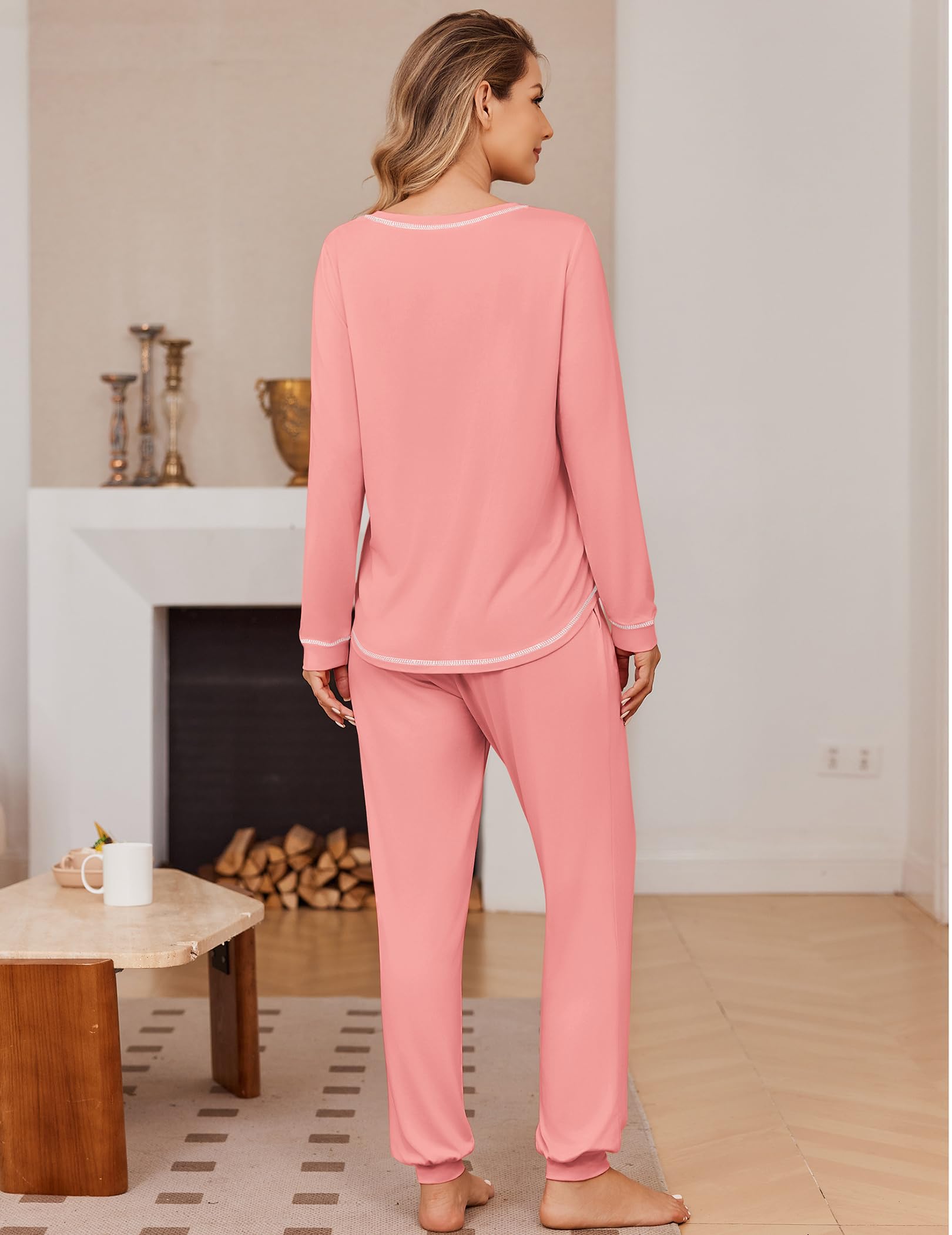 Ekouaer 2 Pack Pajama Sets for Womens Jogger Pants Pjs Long Sleeves Lounge Set Soft Sleepwear with Pockets