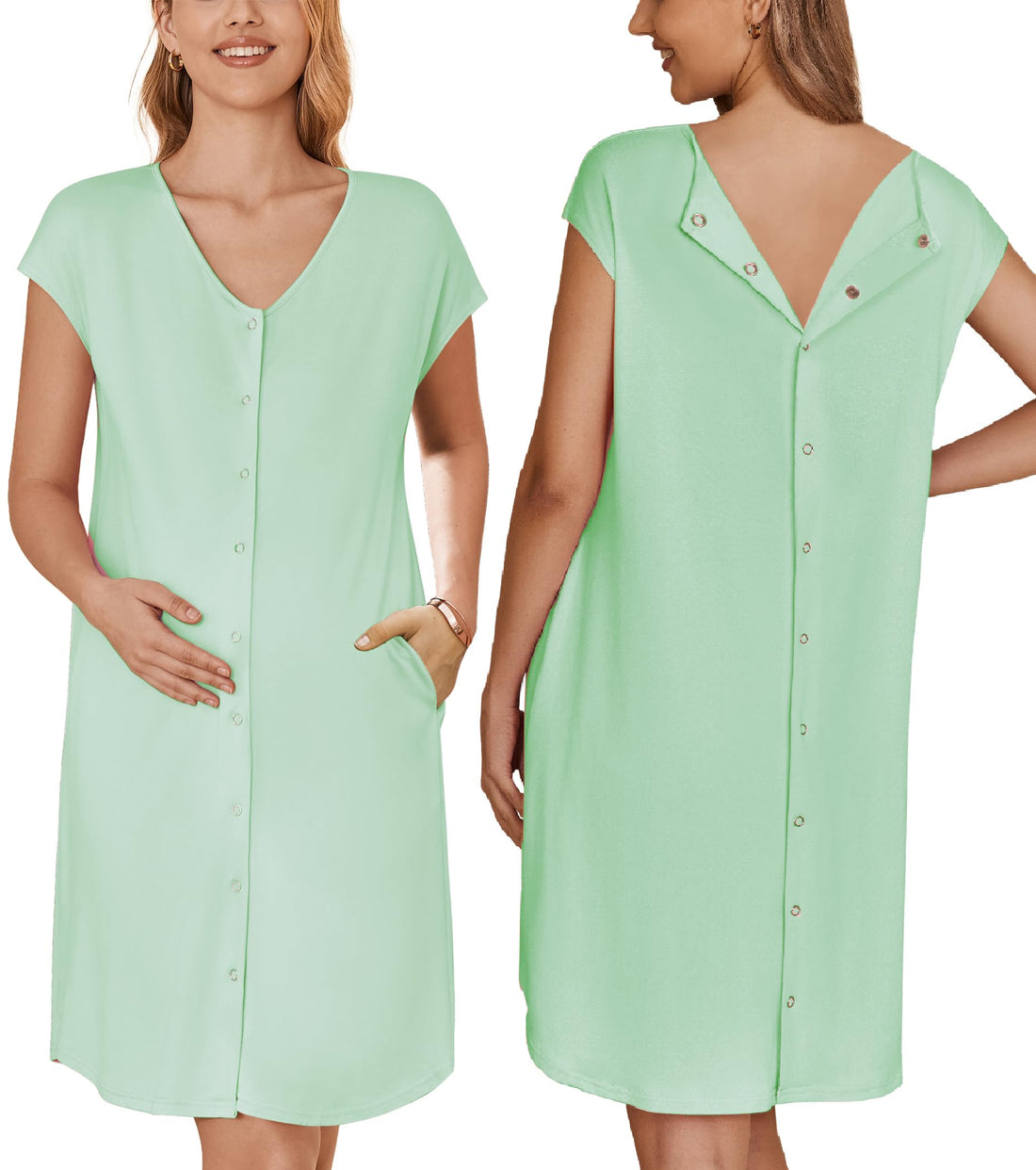 Ekouaer Labor and Delivery Gown for Hospital Birthing Gown Nursing Dress | Open Back Birthing Gown, Maternity Nursing Pajamas Dress Breastfeeding, Button C Section Postpartum Clothes
