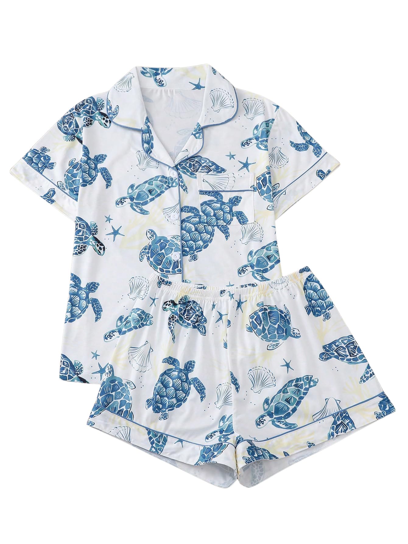 Verdusa Pajamas For Women Set 2 Piece Summer Pajama Sets Cute Pjs Lounge Matching Button Shirt with Shorts
