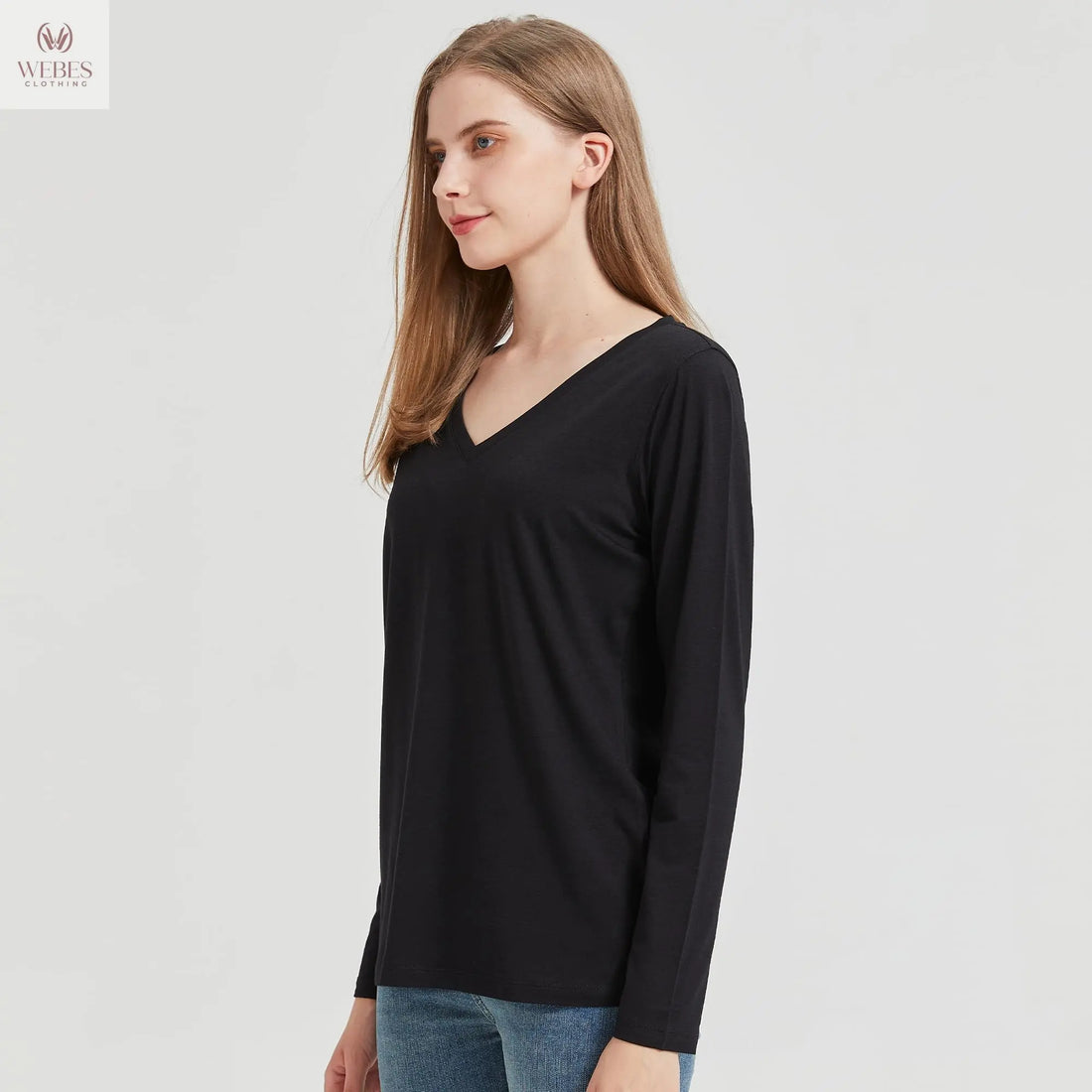 netdraw Women's Bamboo Viscose Long Sleeve V-Neck T-Shirt Soft Comfy Trendy Casual Sleep Pajama Lounge Tops