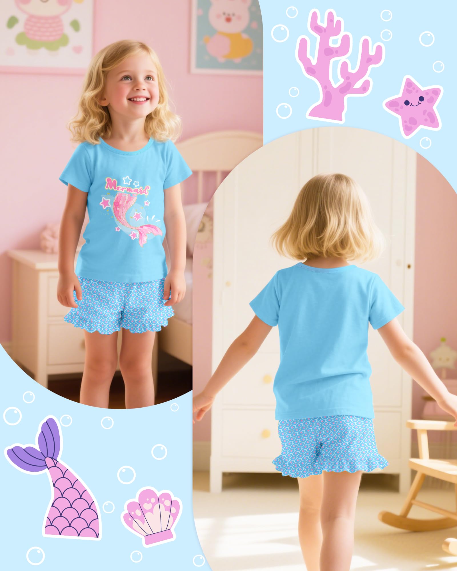 Sylfairy Girls Pajamas Summer Toddler Girl Pajamas Sets Short Sleeve Girls' Cute Sleepwear Pjs