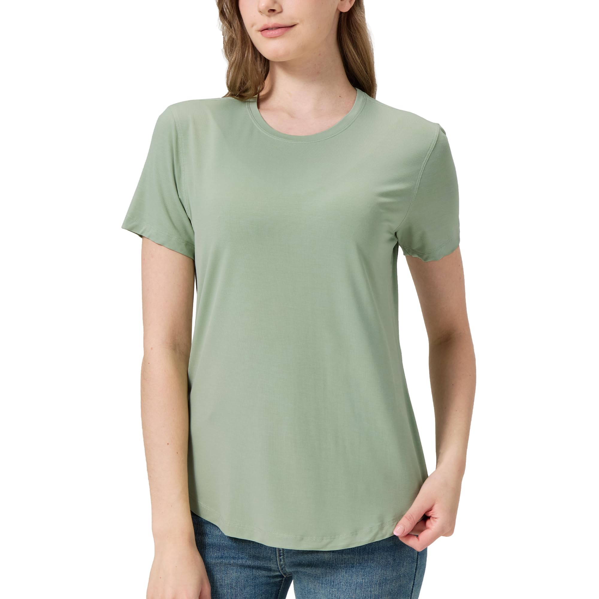netdraw Women's Soft Bamboo Viscose T-Shirt, Curved Hem Crew Neck Short Sleeve Moisture Wicking Casual Sleep Pajama Tops