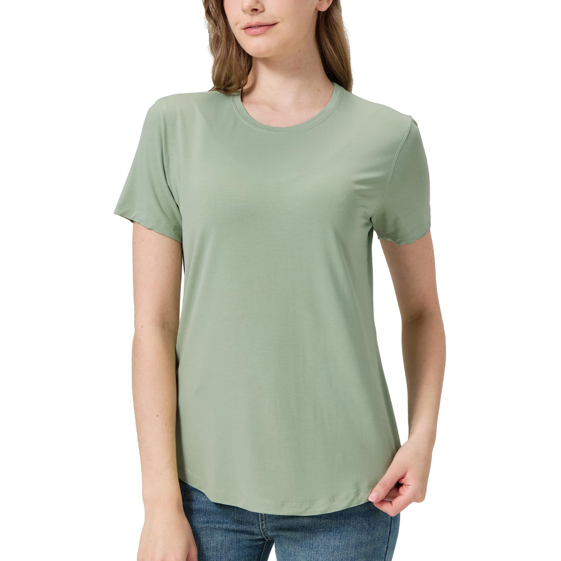 netdraw Women's Soft Bamboo Viscose T-Shirt, Curved Hem Crew Neck Short Sleeve Moisture Wicking Casual Sleep Pajama Tops