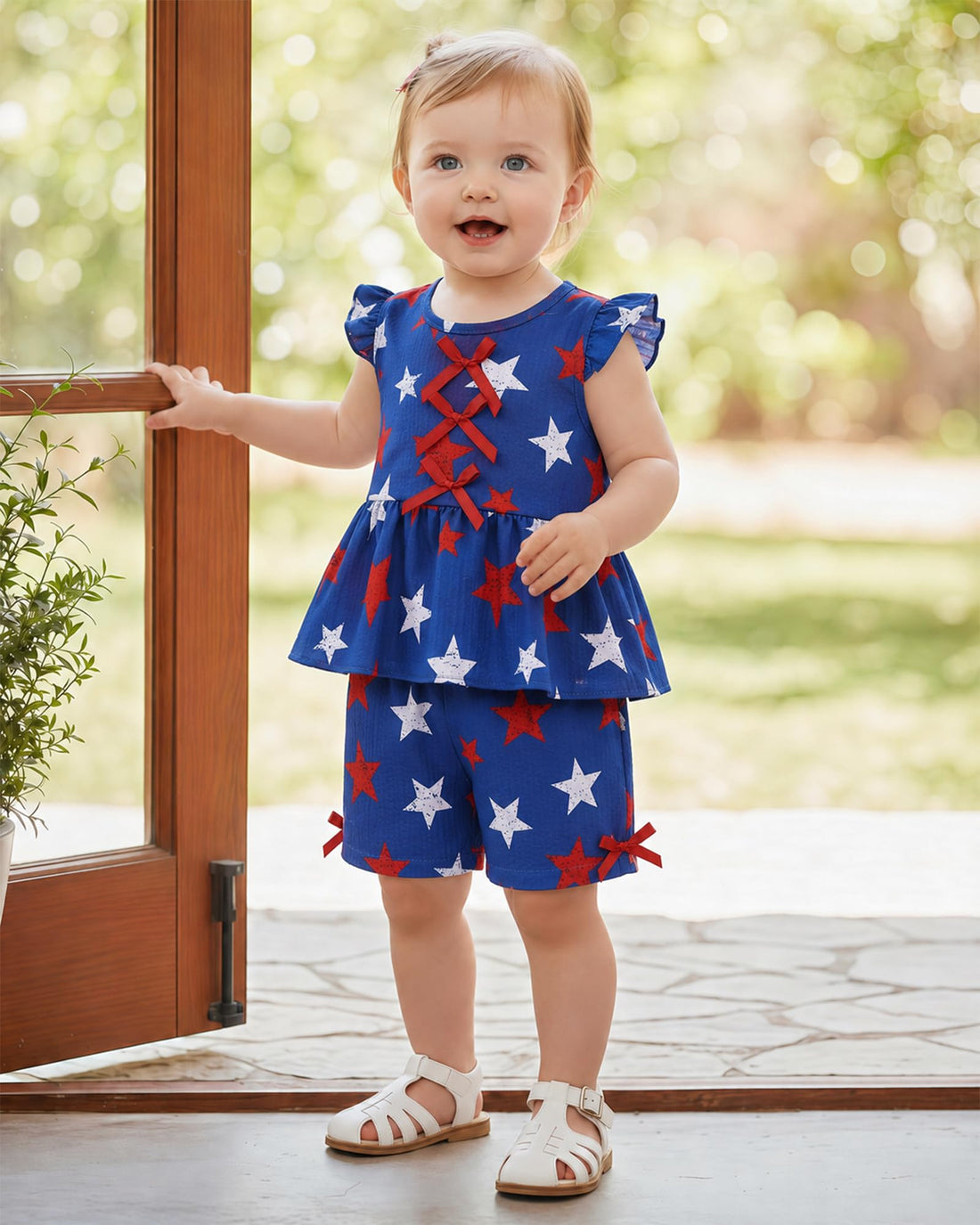 Jecson Toddler Baby Girl Summer Clothes Cotton Ruffled Sleeve Shirt Tops and Shorts Set Outfits 12Months-4T WEBE CLOTHING
