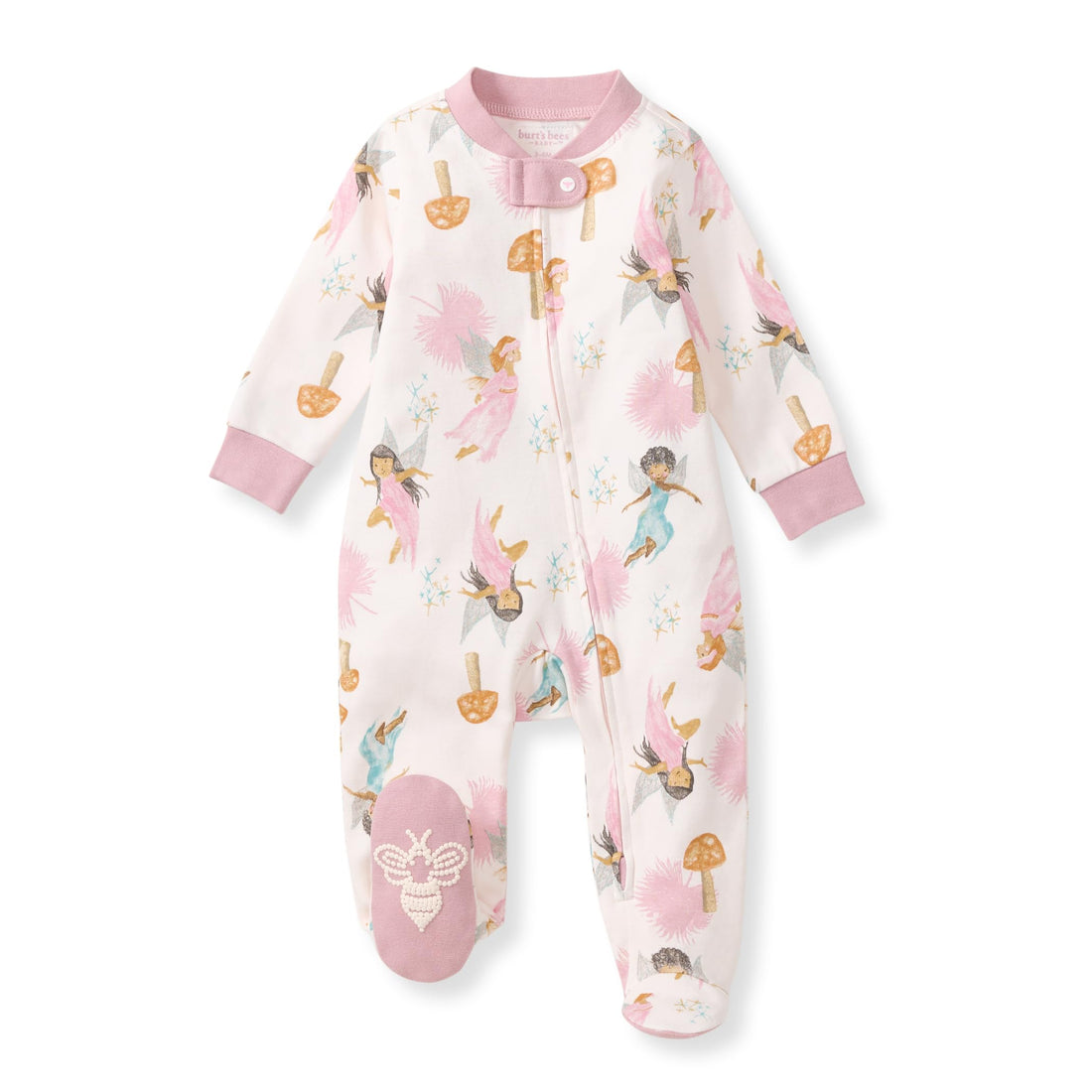Burt's Bees Baby Organic Cotton Sleep and Play Footed Pajamas for Girls, Zipper PJ Newborn Sleeper with Non-Slip Bee Grips