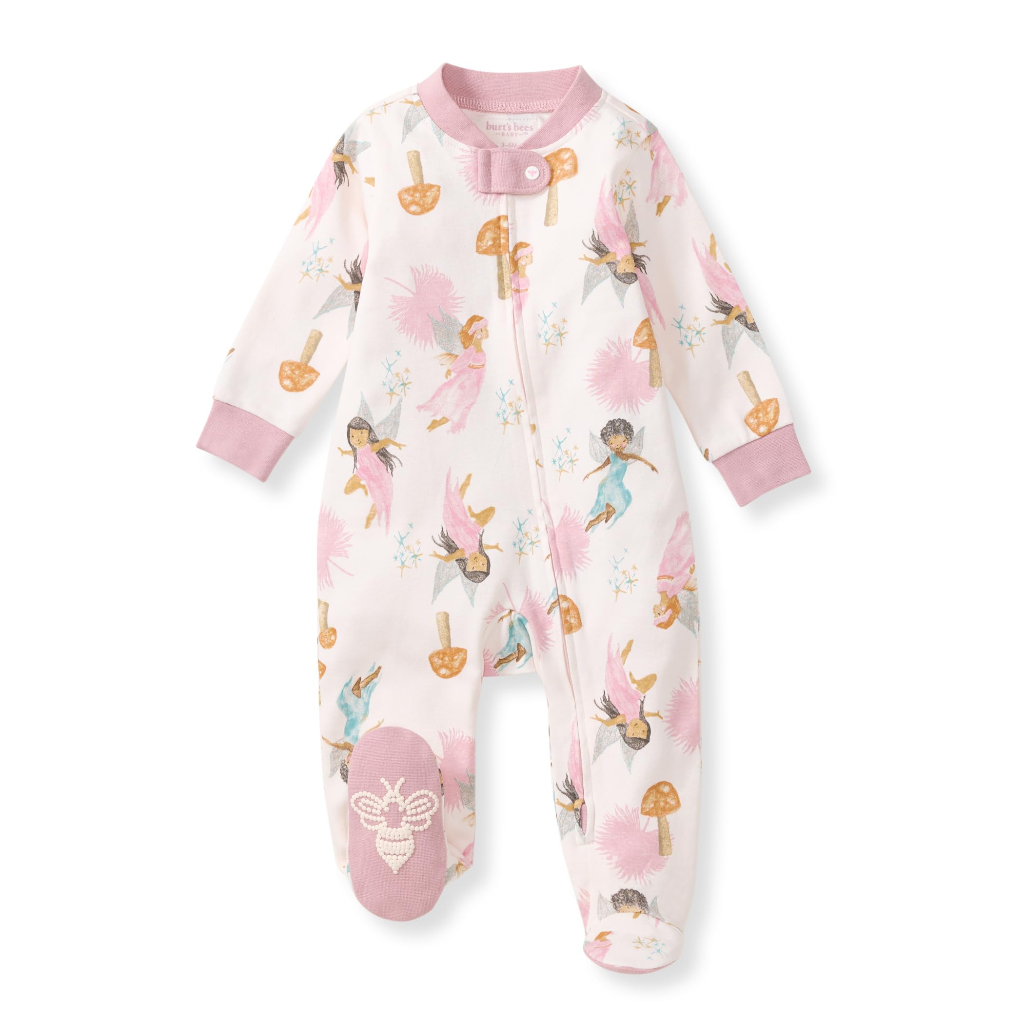 Burt's Bees Baby Organic Cotton Sleep and Play Footed Pajamas for Girls, Zipper PJ Newborn Sleeper with Non-Slip Bee Grips