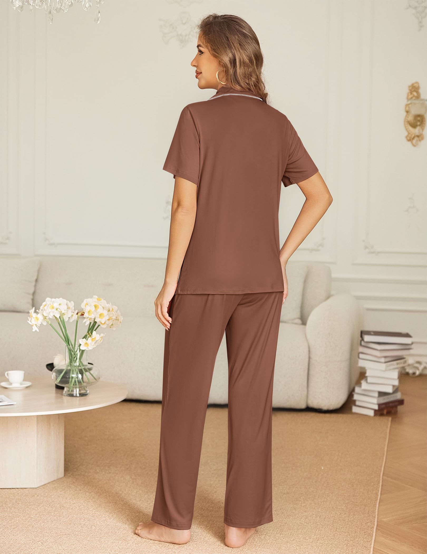Ekouaer Womens Pajama Sets Button Down Pjs Lounge Sets 2 Piece Short Sleeve Sleepwear Soft Comfy Loungewear WEBE CLOTHING