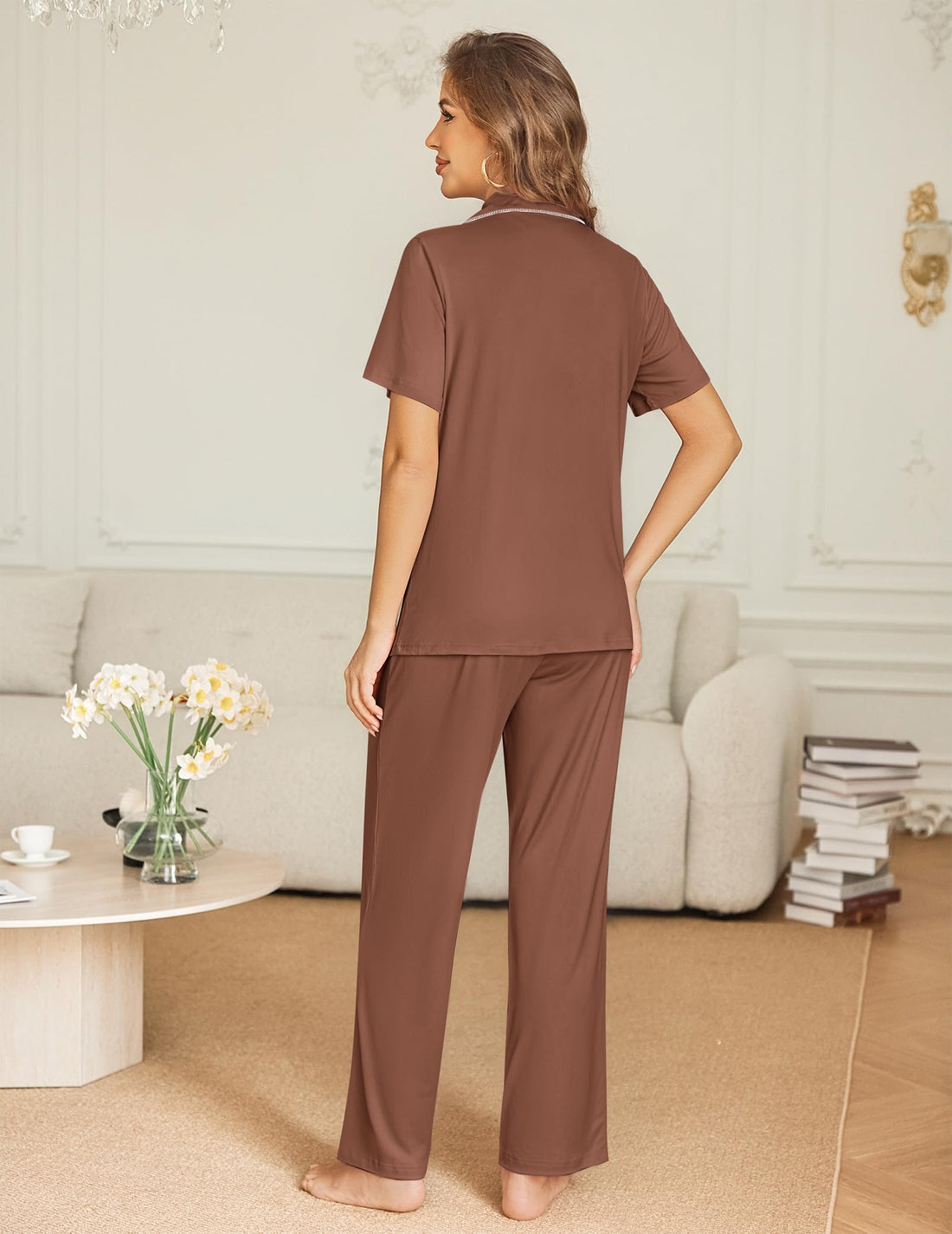 Ekouaer Womens Pajama Sets Button Down Pjs Lounge Sets 2 Piece Short Sleeve Sleepwear Soft Comfy Loungewear WEBE CLOTHING