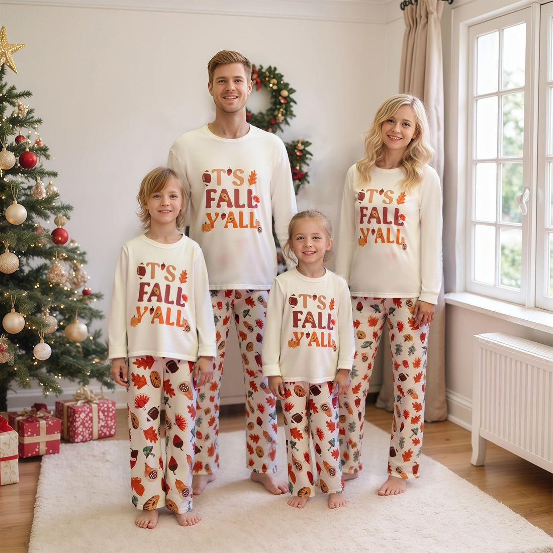 Family Pajamas Matching Sets - Cozy Fall Pjs Sets with Long Sleeve & Harvest Print Pants | Family Fall Clothes