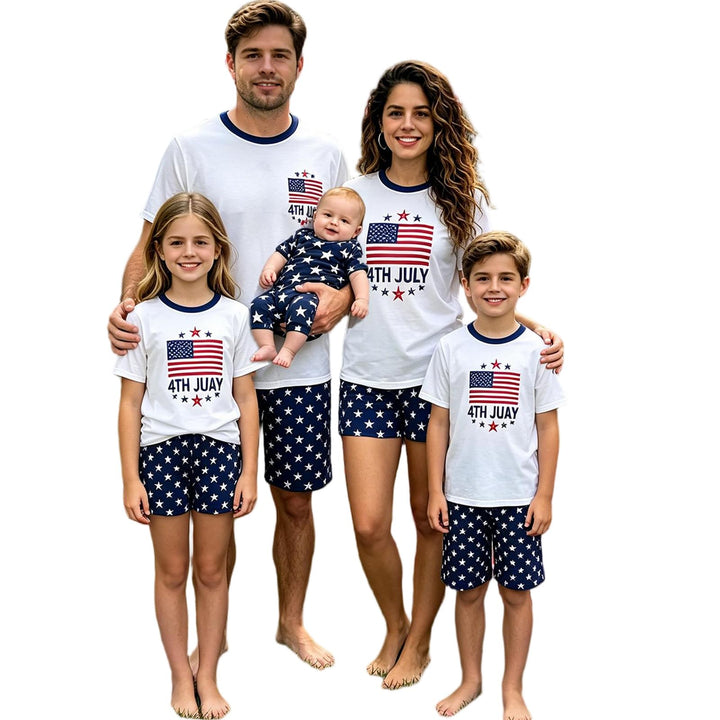 Family Matching 4th Of July Pajamas Sets-Patriotic Short Sleeve Stars and Stripes Pjs for Adult Kids|Flag Gifts