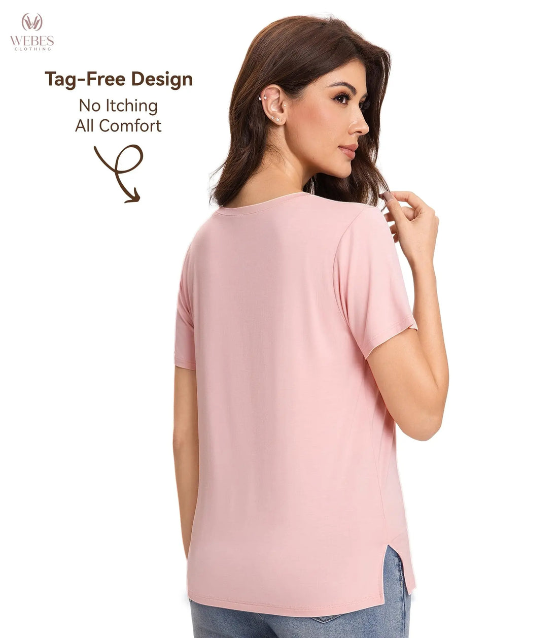 Pajama Tops for Women Viscose from Bamboo T-Shirt Short Sleeve Tee Soft V Neck Shirt Cooling Pjs Sleepwear S-XXL