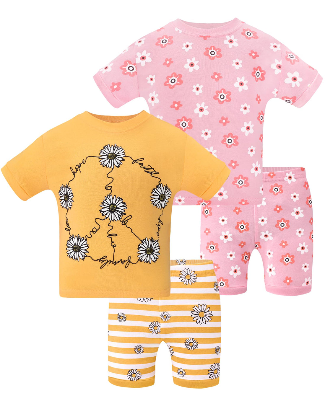 DAUGHTER QUEEN Girls Summer Pajamas Set 4 Pieces 100% Cotton Sleepwear Size 18 Months-12 Years