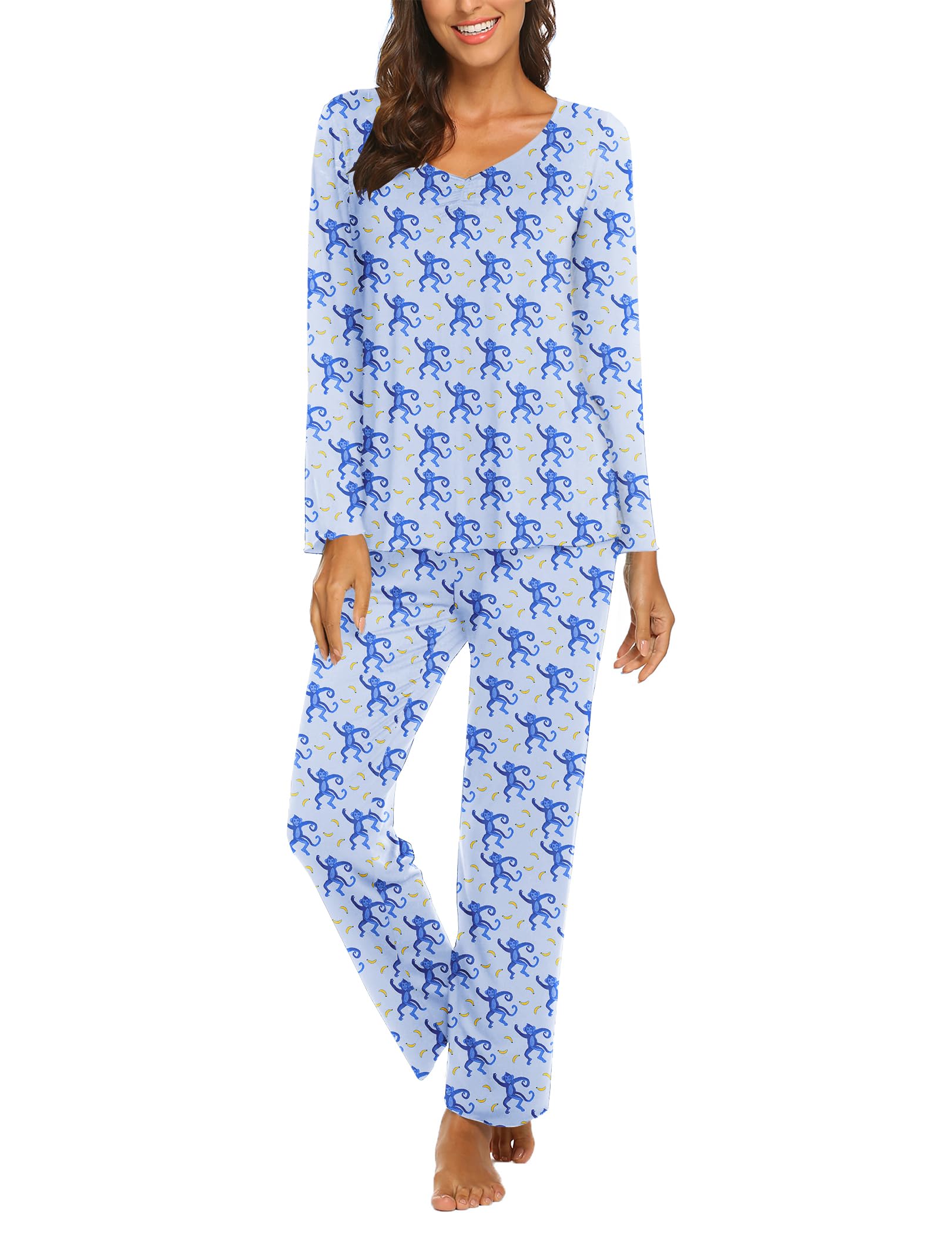 Ekouaer Womens Pajama Sets 2 Piece Lounge Set Fall Winter Pajamas Long Sleeve Pjs Top and Pants Soft Pj Sets Loose Sleepwear