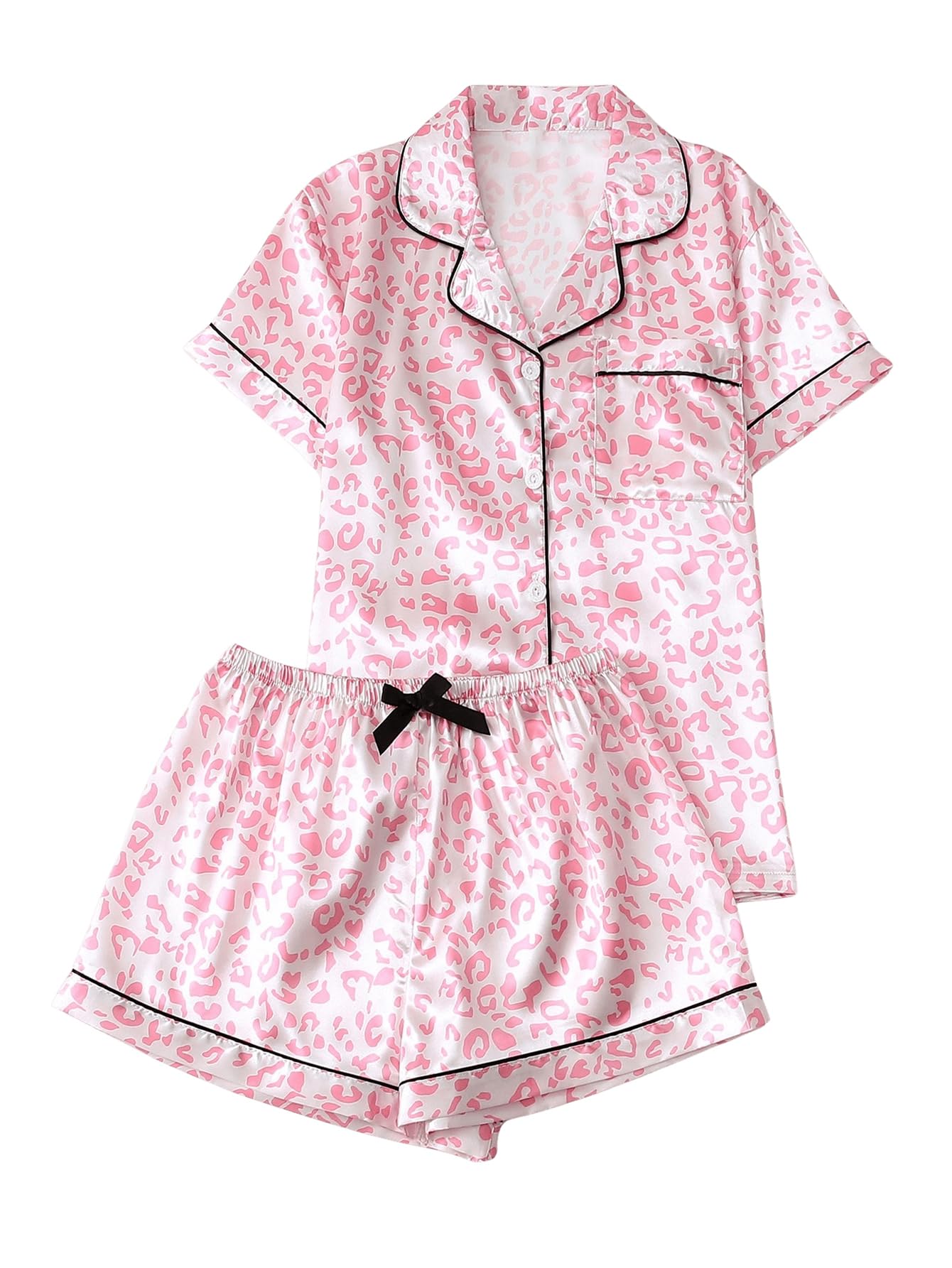 Verdusa Pajamas For Women Set 2 Piece Summer Pajama Sets Cute Pjs Lounge Matching Button Shirt with Shorts