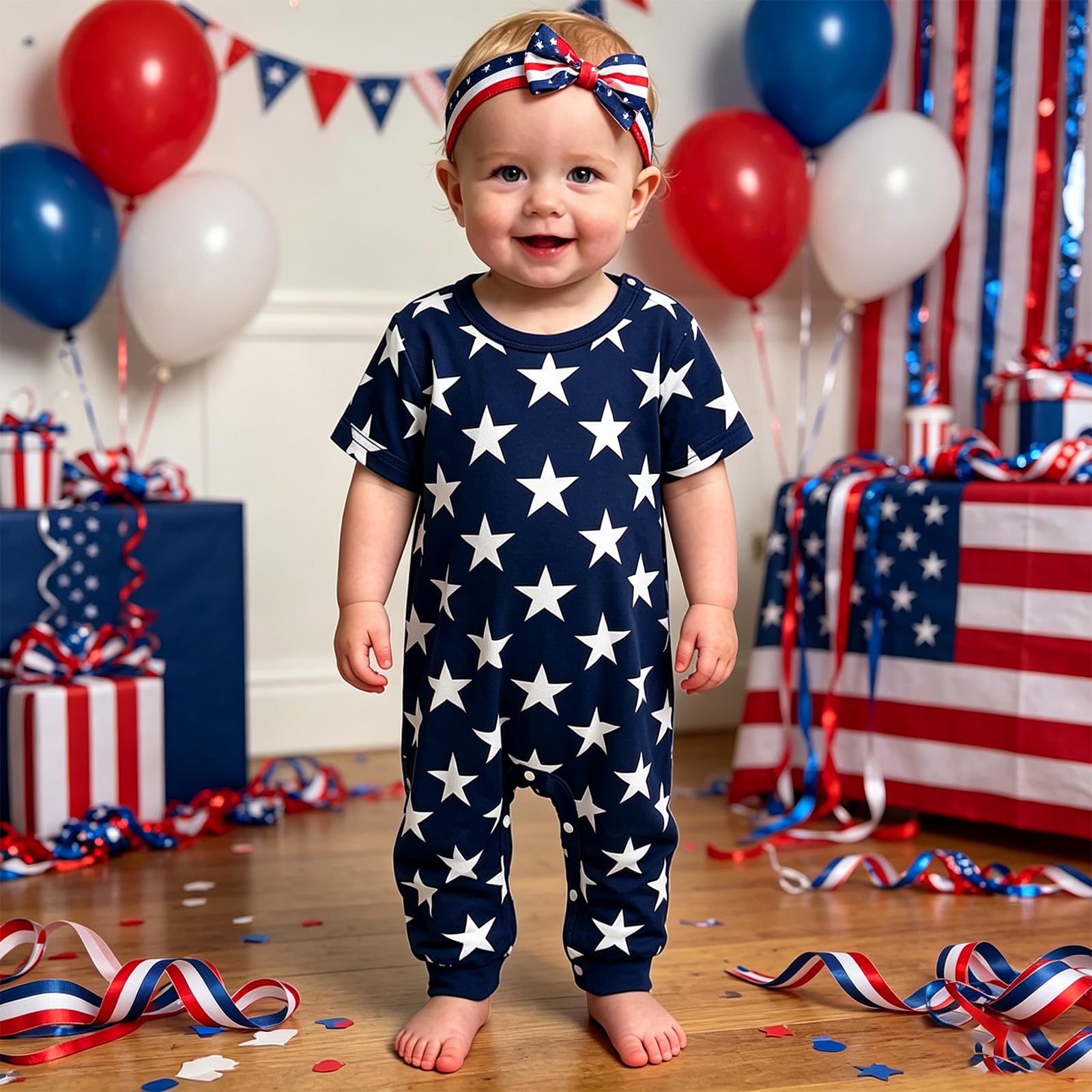 Family Matching 4th Of July Pajamas Sets-Patriotic Short Sleeve Stars and Stripes Pjs for Adult Kids|Flag Gifts