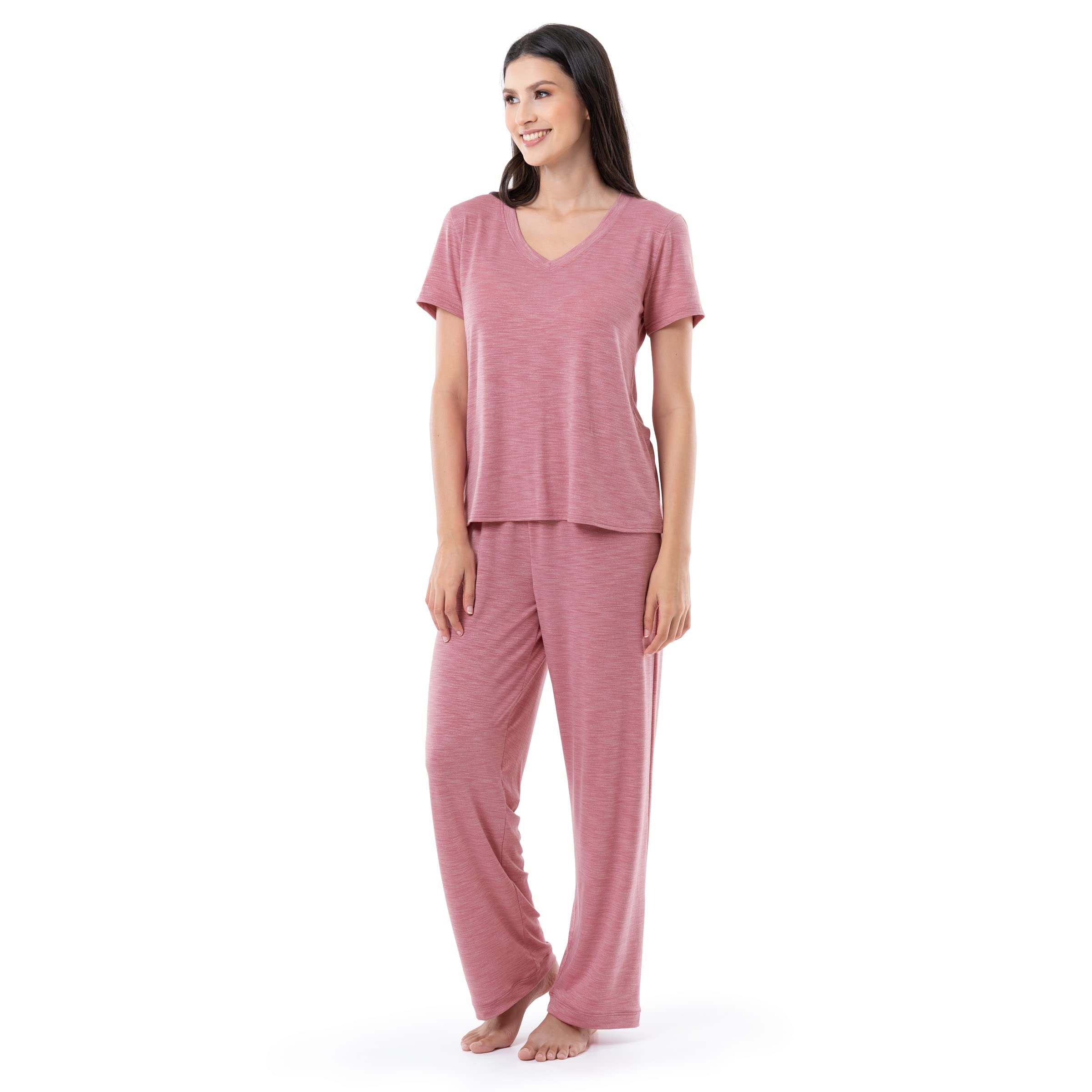 Fruit of the Loom womens Short Sleeve Tee and Pant 2 Piece Sleep Set