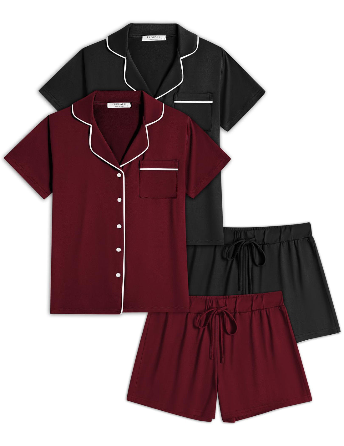 Ekouaer Womens Pajamas Set 2 Pack Button Down Summer Sleepwear Short Sleeve Comfy Pjs Loungewear Set