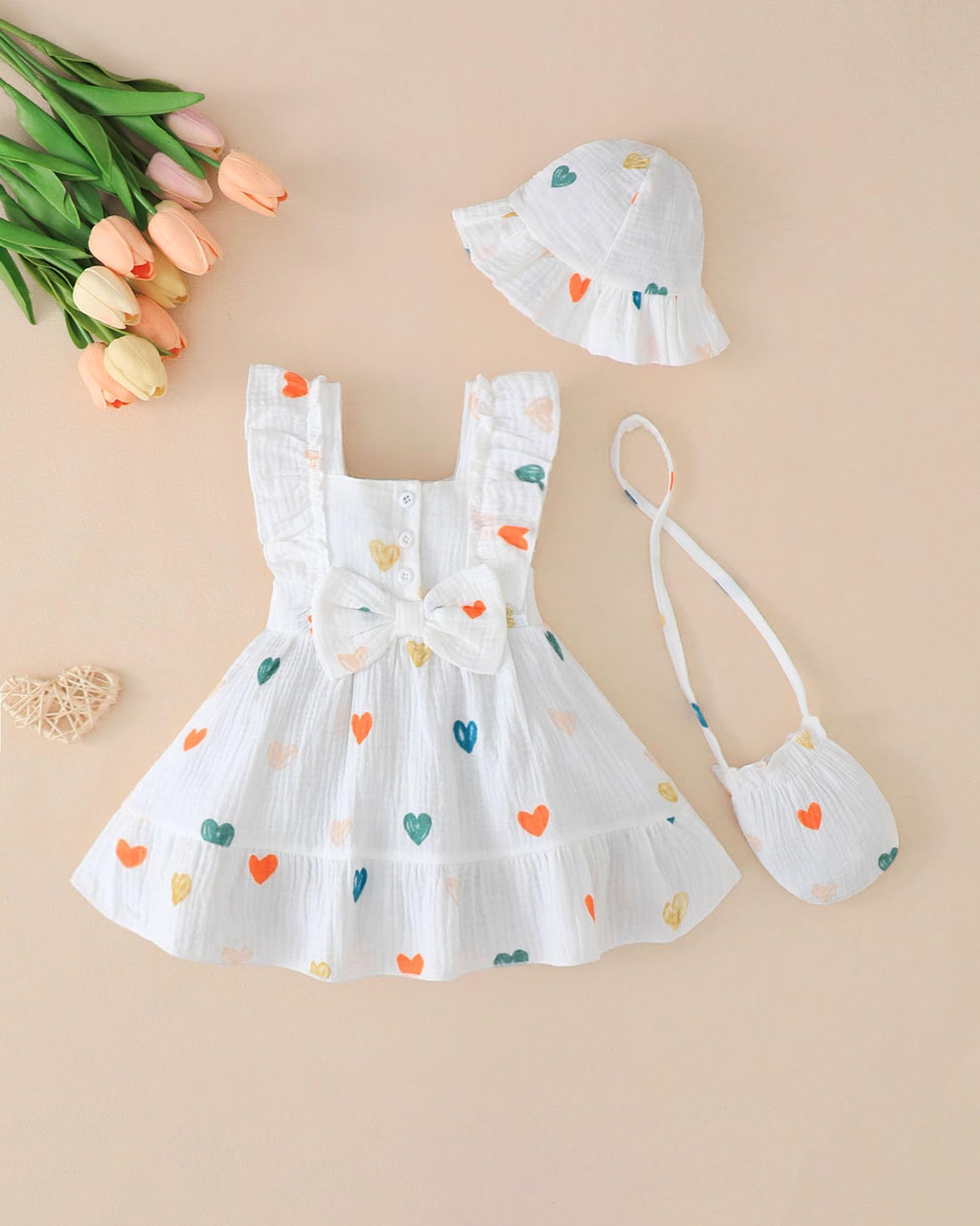 Renotemy Newborn Infant Baby Girl Dresses Summer Outfits Boho Casual Sundress Gifts Toddler Clothes for Girl with Hat and Bag WEBE CLOTHING