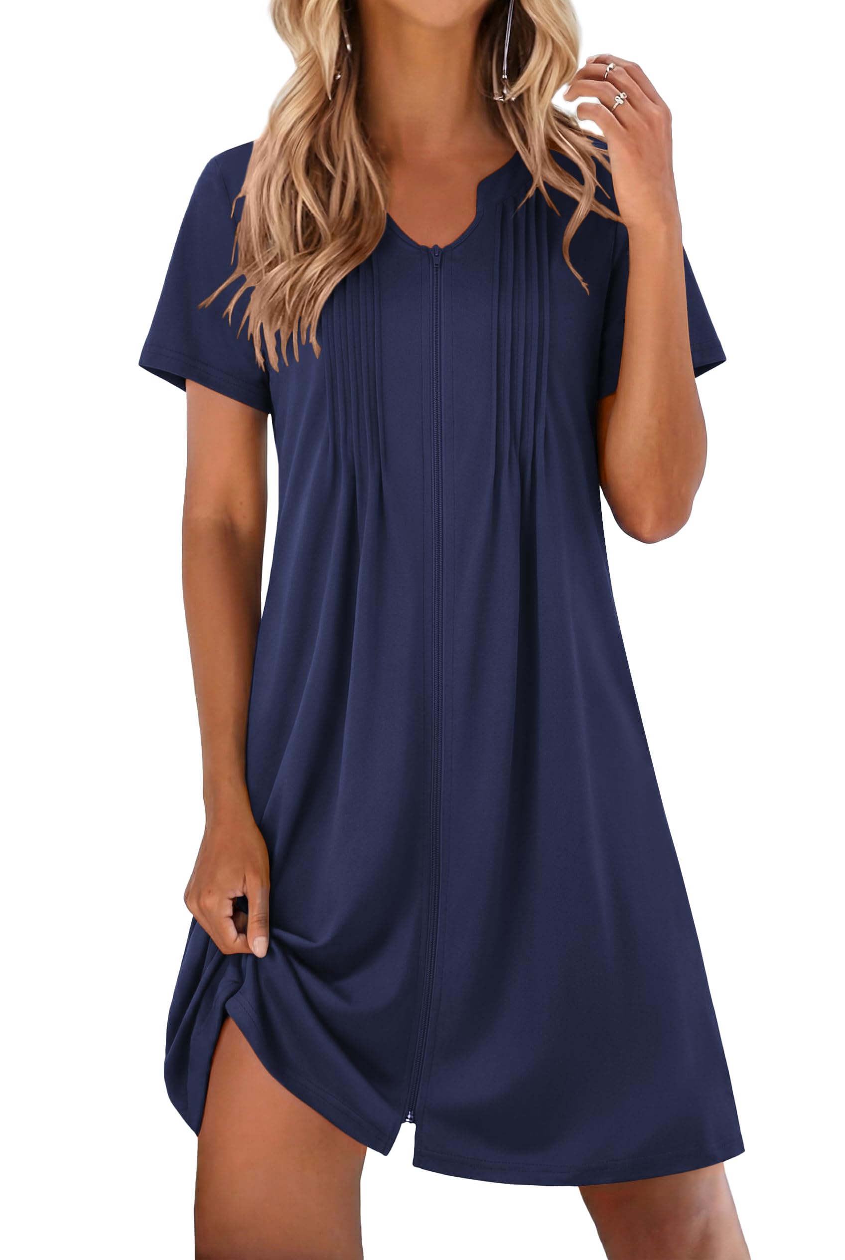 EKOUAER Women Zipper Robes Short Bathrobe Lightweight Mumu Duster House Coat with Pockets Soft Moo Moo Nightgown WEBE CLOTHING