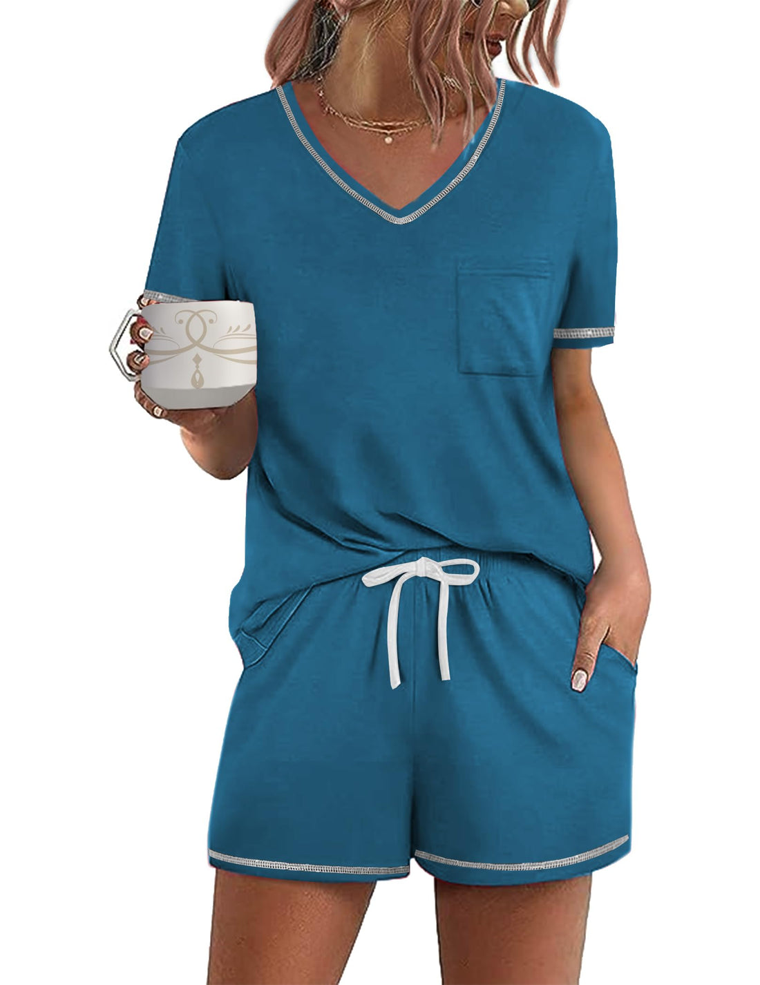 Ekouaer Women's Pajamas Sets Short Sleeve Pjs Two Piece Sleepwear Casual Lounge Sets With Pockets