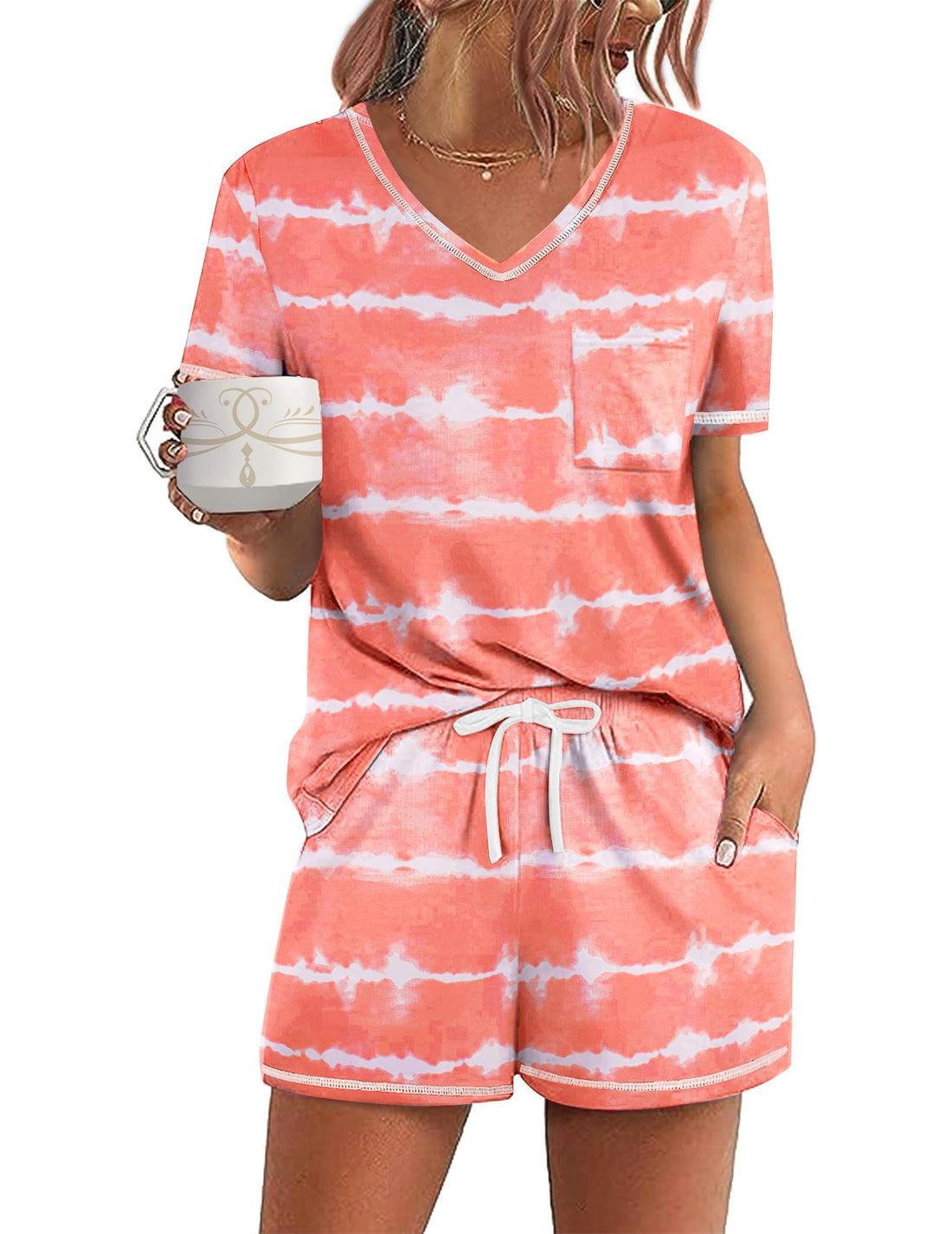 Ekouaer Women's Pajamas Sets Short Sleeve Pjs Two Piece Sleepwear Casual Lounge Sets With Pockets
