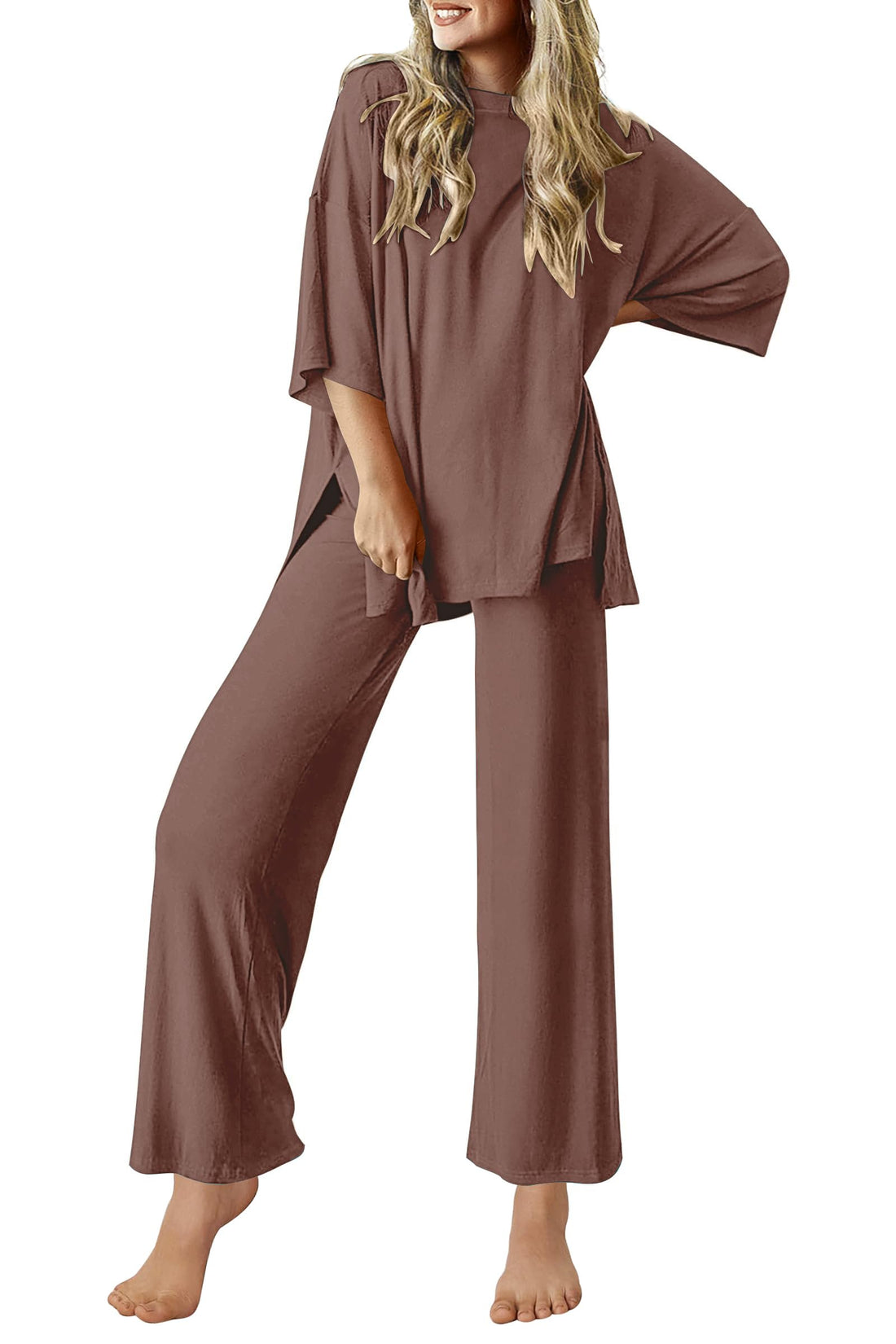 Ekouaer Lounge Sets for Women Short Sleeve Tops and Long Pants Soft Comfy Pajamas Set 2 Piece Outfits