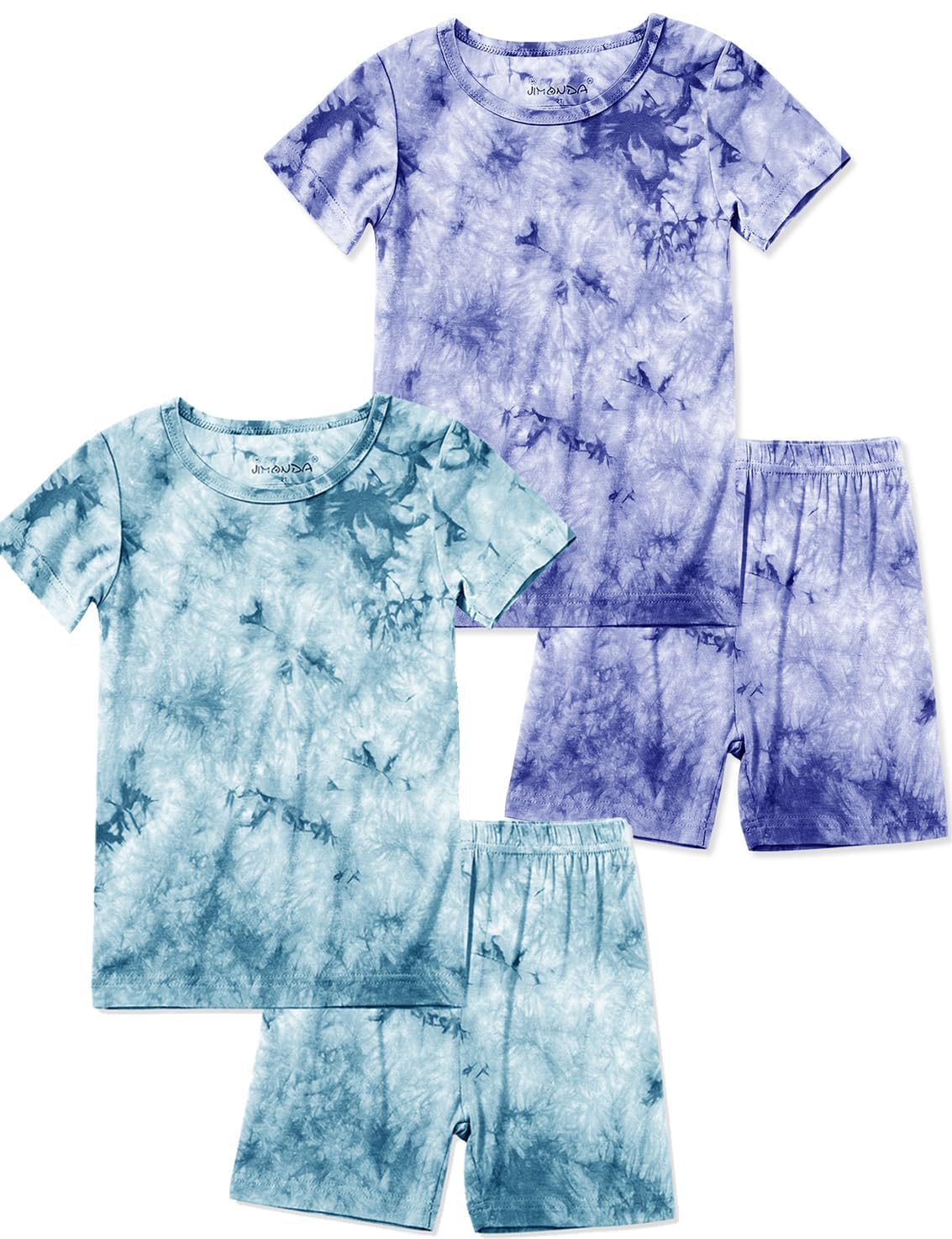 Jimonda Kids Soft Rayon From Bamboo Sleepwear Short Sleeve Boys Girls Pajama Outdoor 4-Piece tops&shorts Casual sets Tie PJ