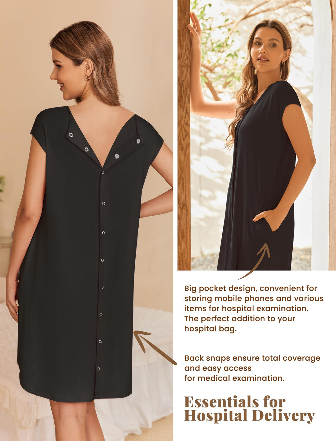 Ekouaer Labor and Delivery Gown for Hospital Birthing Gown Nursing Dress | Open Back Birthing Gown, Maternity Nursing Pajamas Dress Breastfeeding, Button C Section Postpartum Clothes